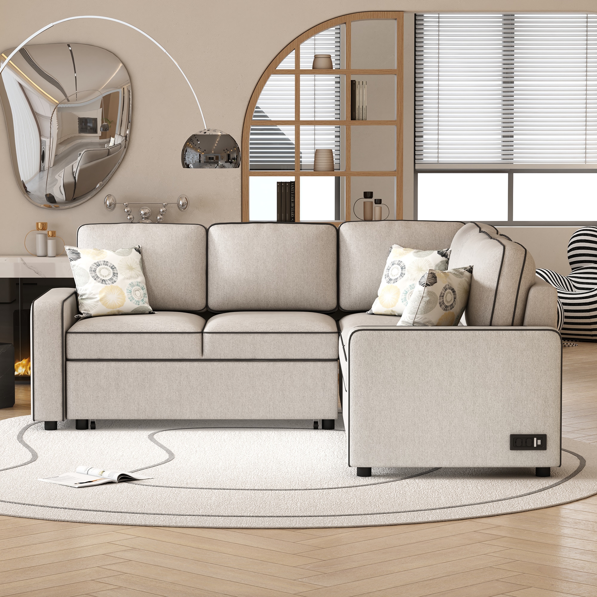 ModernLuxe L-SG001100AAA 83.00-in Modern Cream Faux leather Sofa