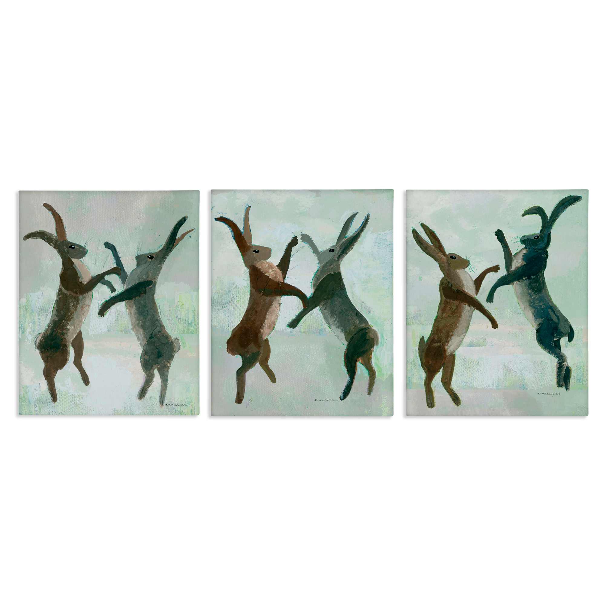 Stupell Industries A3-462-CN-3PC-16X20 Battling Hares in Neutral Tones 3 Piece Canvas Wall Art Set By Kay Widdowson 16 x 20