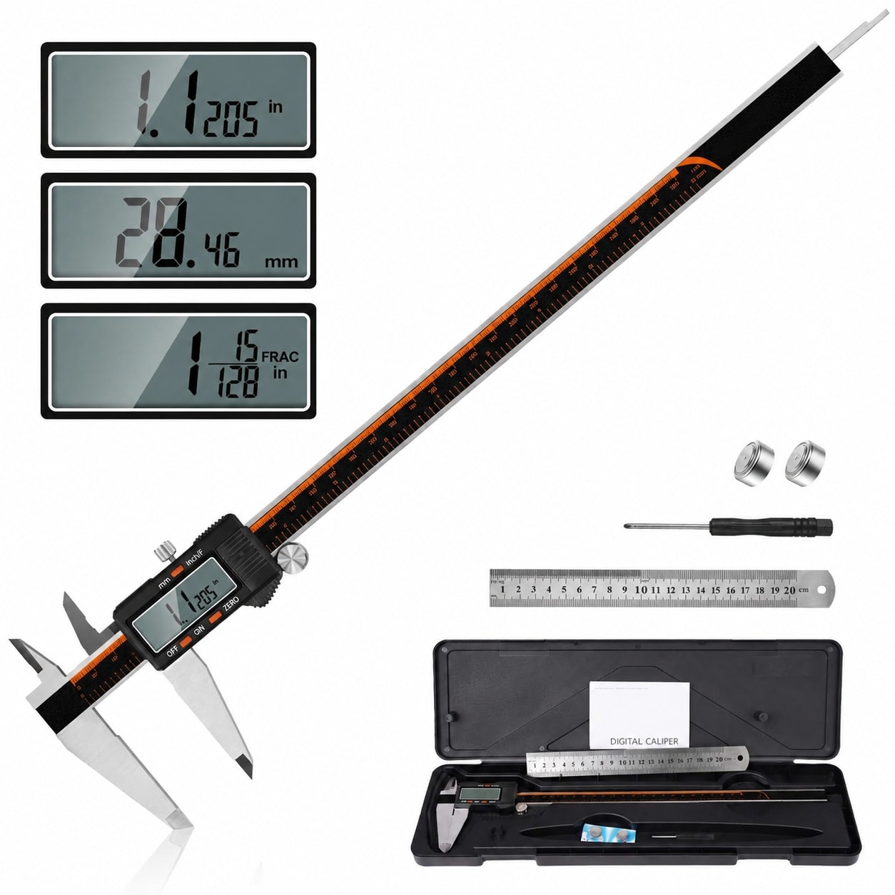 Linder Group Inc Digital Caliper 12 Inch Stainless Steel Electronic Vernier Measuring Tool with Large LCD Screen Auto Off Inch Millimeter Fraction for DIY