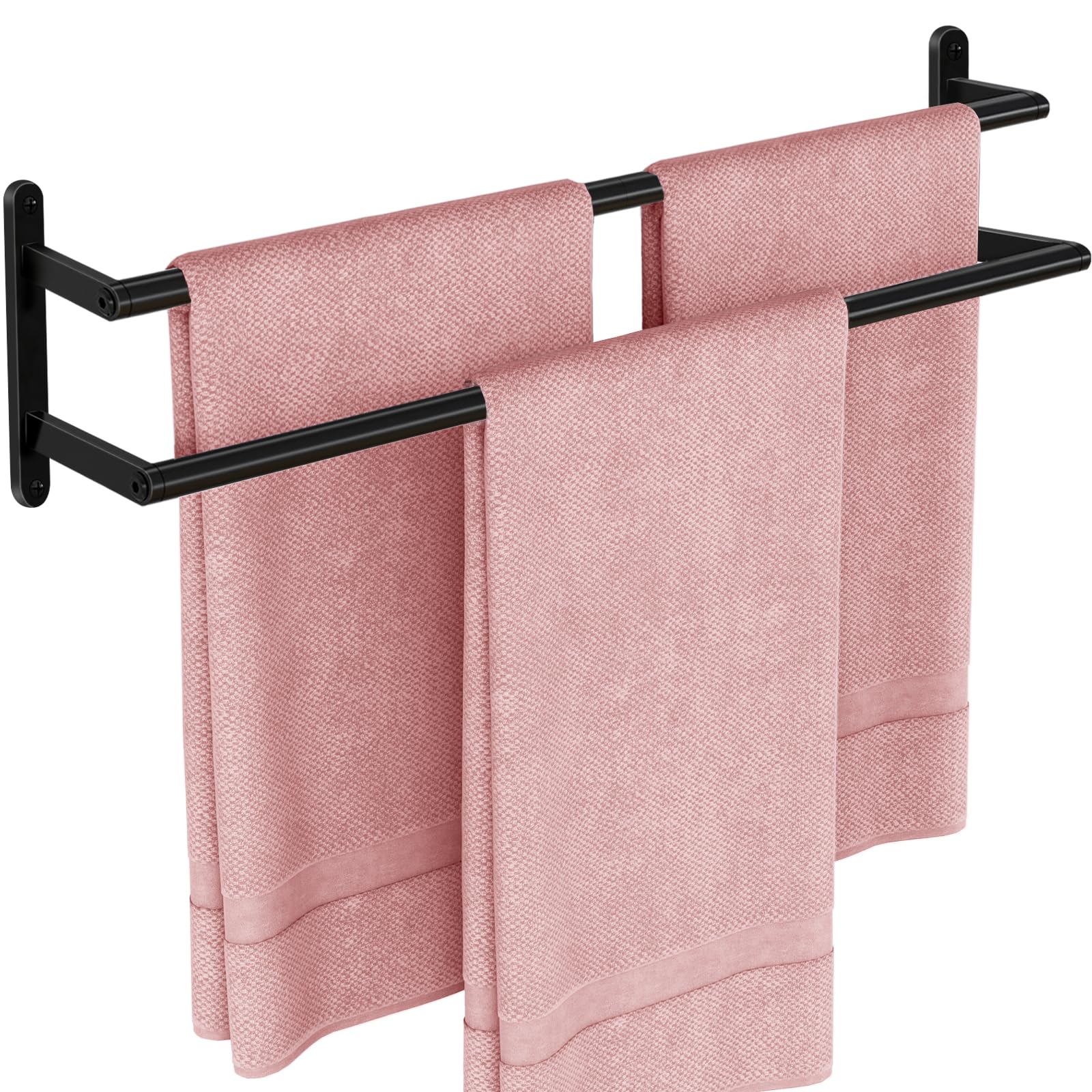 Wudkey 24 in Wall-Mounted Stainless Steel Double Bath Towel Bar in Matte Black Double Towel Rod Towel Rail Hanger for Kitchen