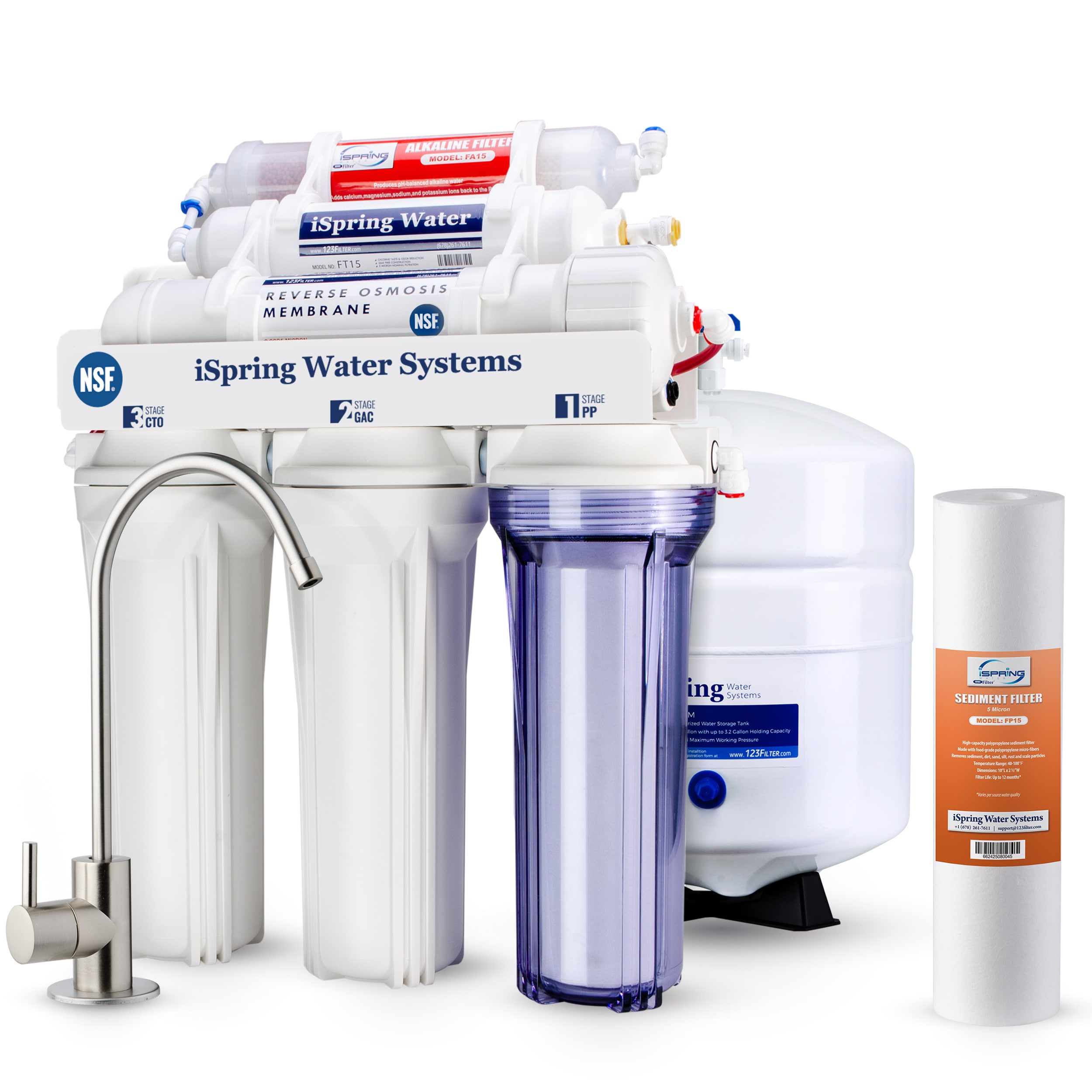 iSpring RCC7AK+FP15 RCC7AK+FP15 6-stage Multi-method Reverse Osmosis Filtration System