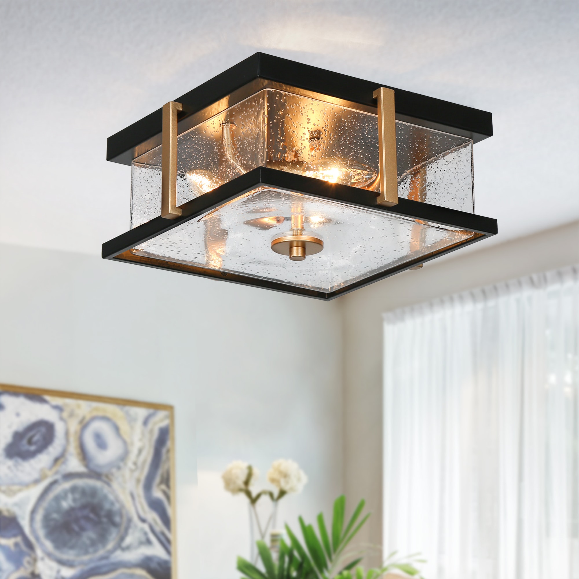 ZEVNI L3IUIFU2W59C3SG8 Jubal 3 -Light 11.8-in Matte Black Flush Mount Light