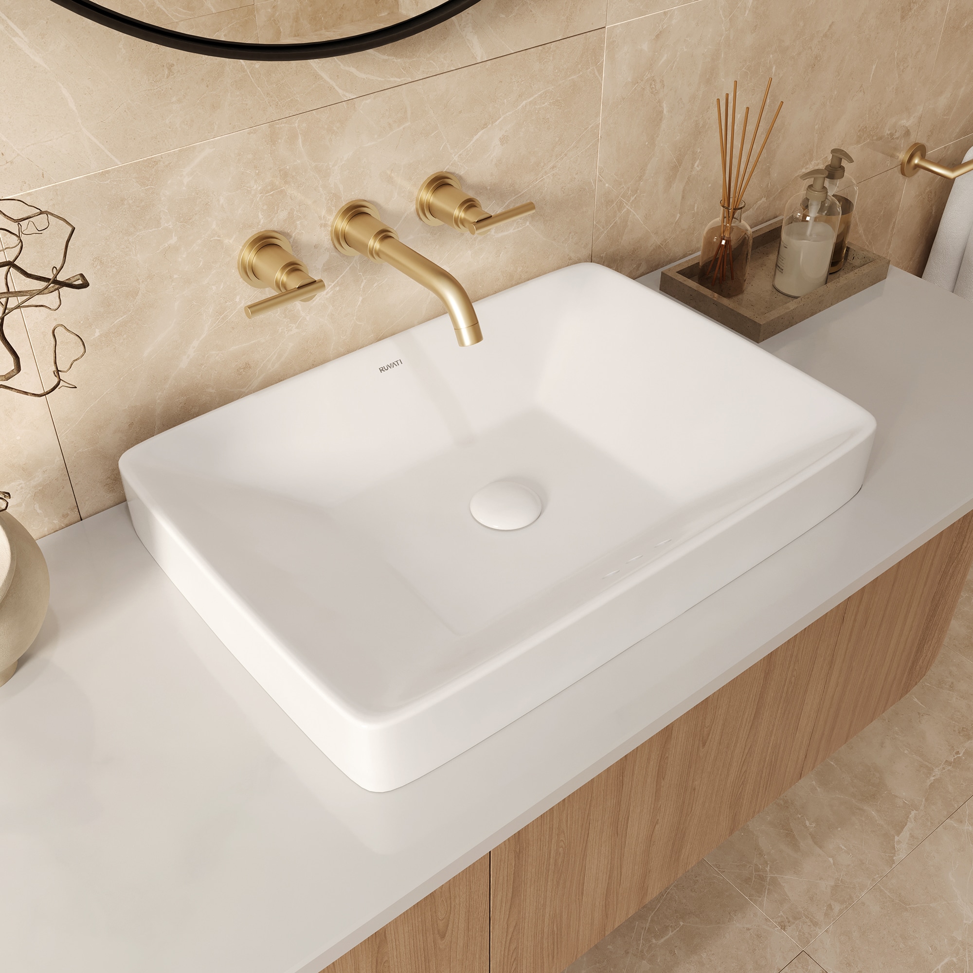 Ruvati RVB0824WH Volara Porcelain Semi-recessed Rectangular Modern White Bathroom Sink ( 23-in x 16-in )