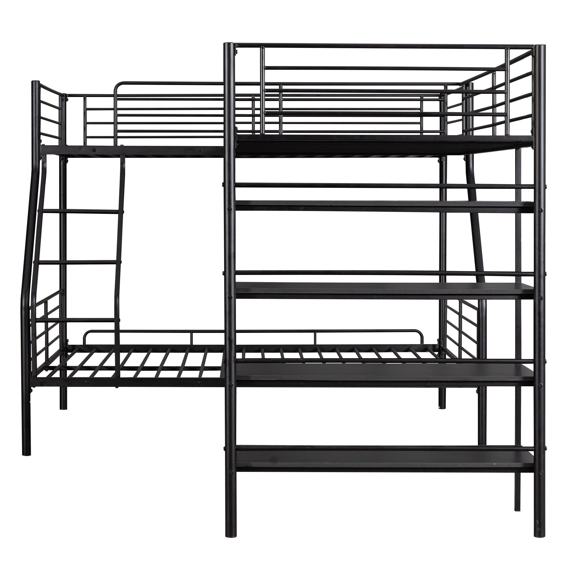 Yiekholo L-Bunk Bed With Shelves, Twin Over Twin Over Full Loft Bed ...