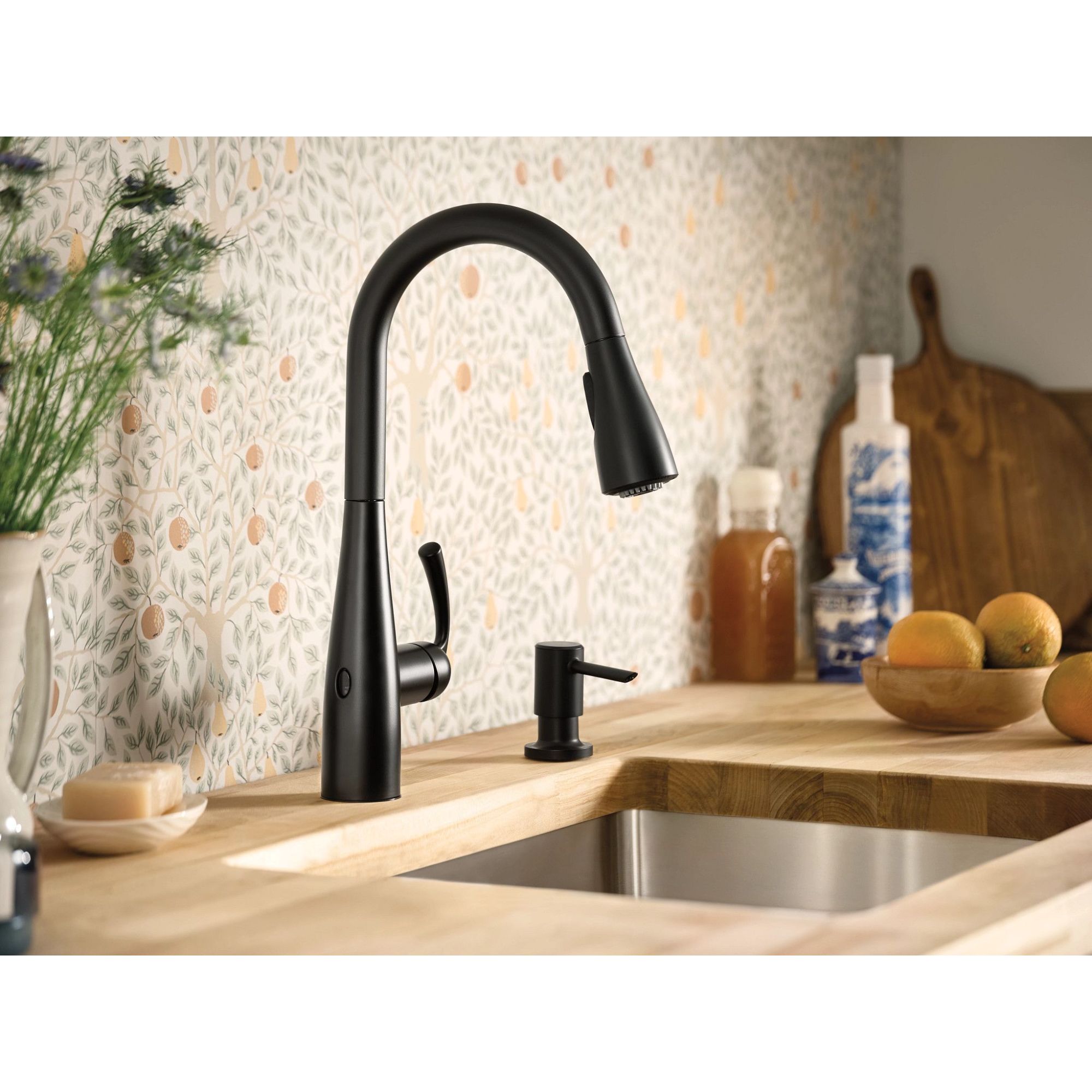 Matte Black Touchless Pull-Down Kitchen Faucet with Spray