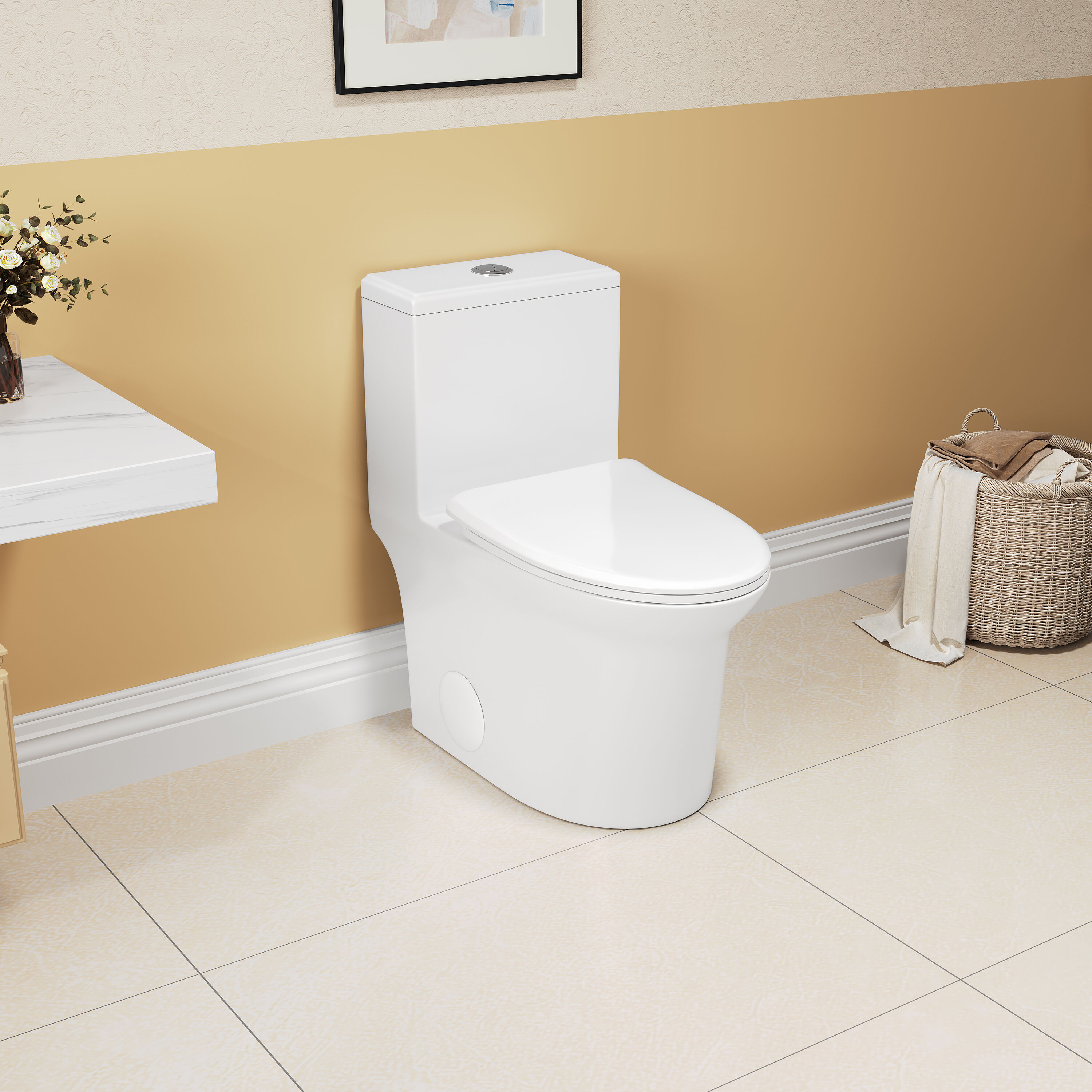 LOVMOR SF-H-B2724P246931 1.1/1.6 GPF Elongated Comfort Height Super Quite Flushing Floor Mounted One-Piece Toilet CUPC Certified WaterSense Cetified Ceramic White Color Soft Close Seat