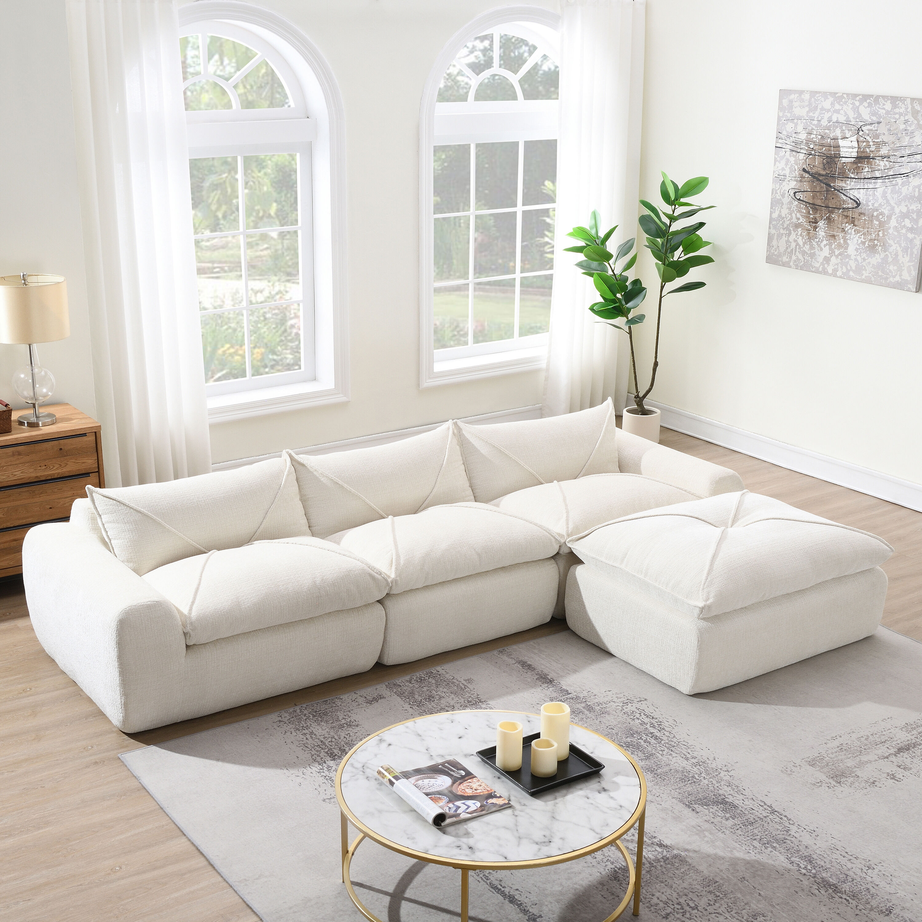 LOVMOR SF-Y-N723S9707A 116in  Fully Compressed Sofa with High Density Foam  No Assembly Required  Legless Design without Frame  Integrated Backrest and Seat Cushion  Free Combination  Particle Chenille