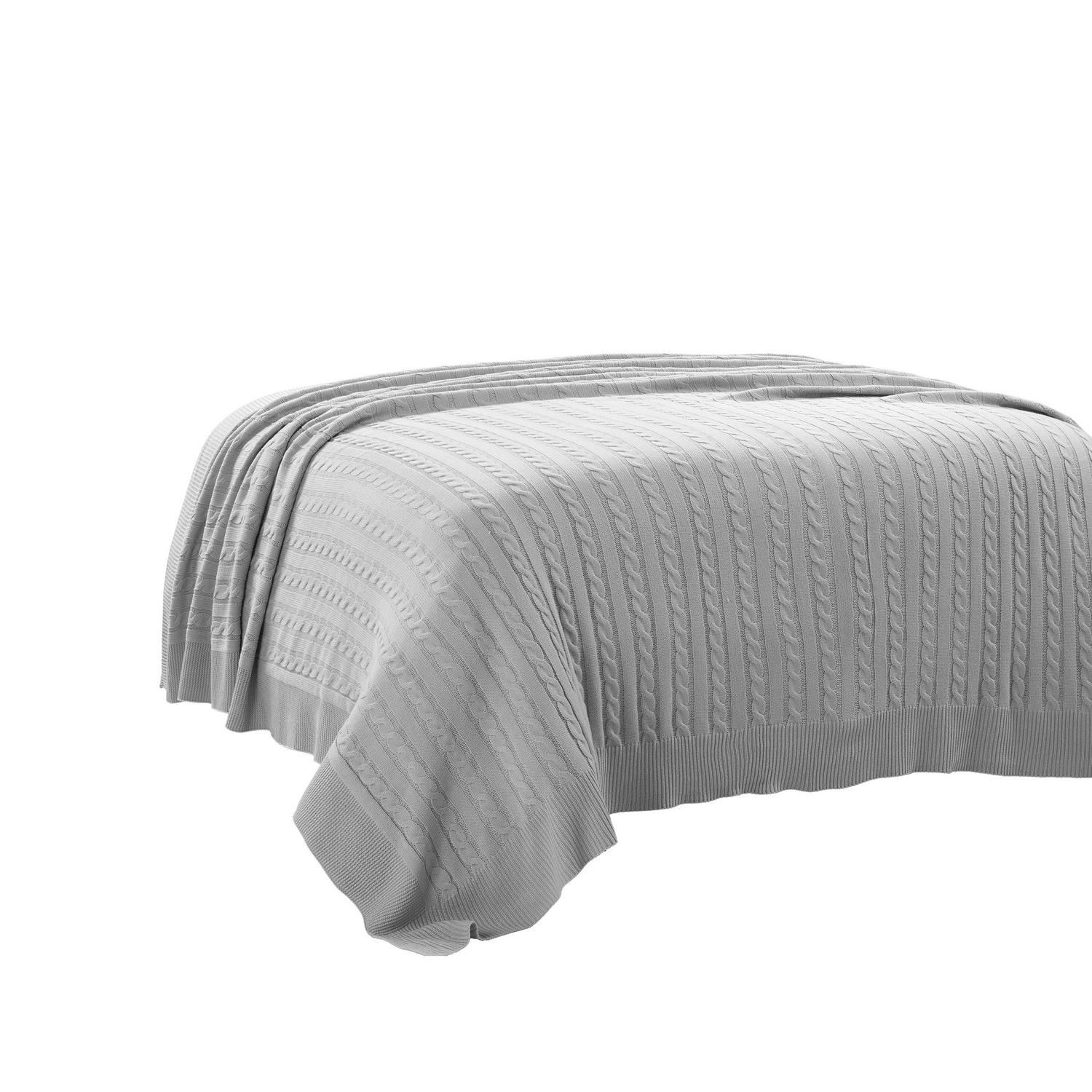 Light Gray Full/Queen Cable Knit Soft Blanket