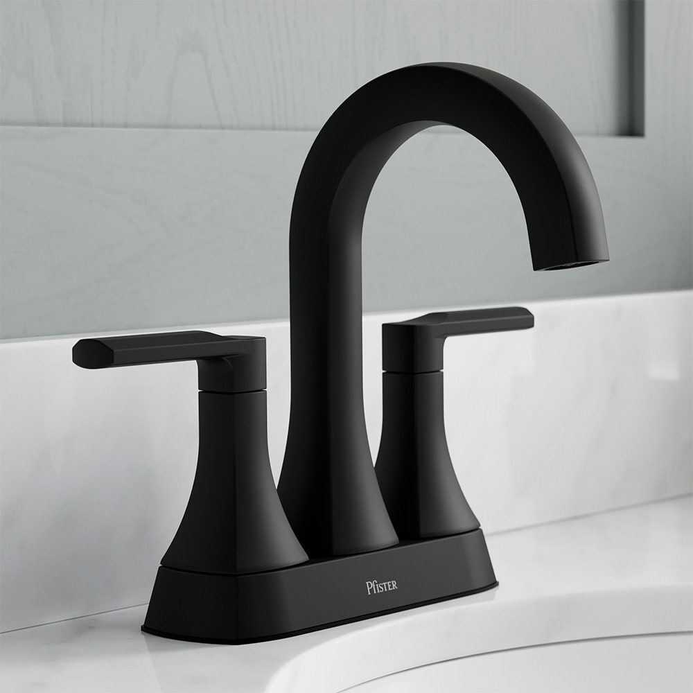 Pfister LF-048-VRIBB Vaneri Matte Black 4-in centerset 2-handle WaterSense Mid-arc Residential Handle Bathroom Sink Faucet with Drain