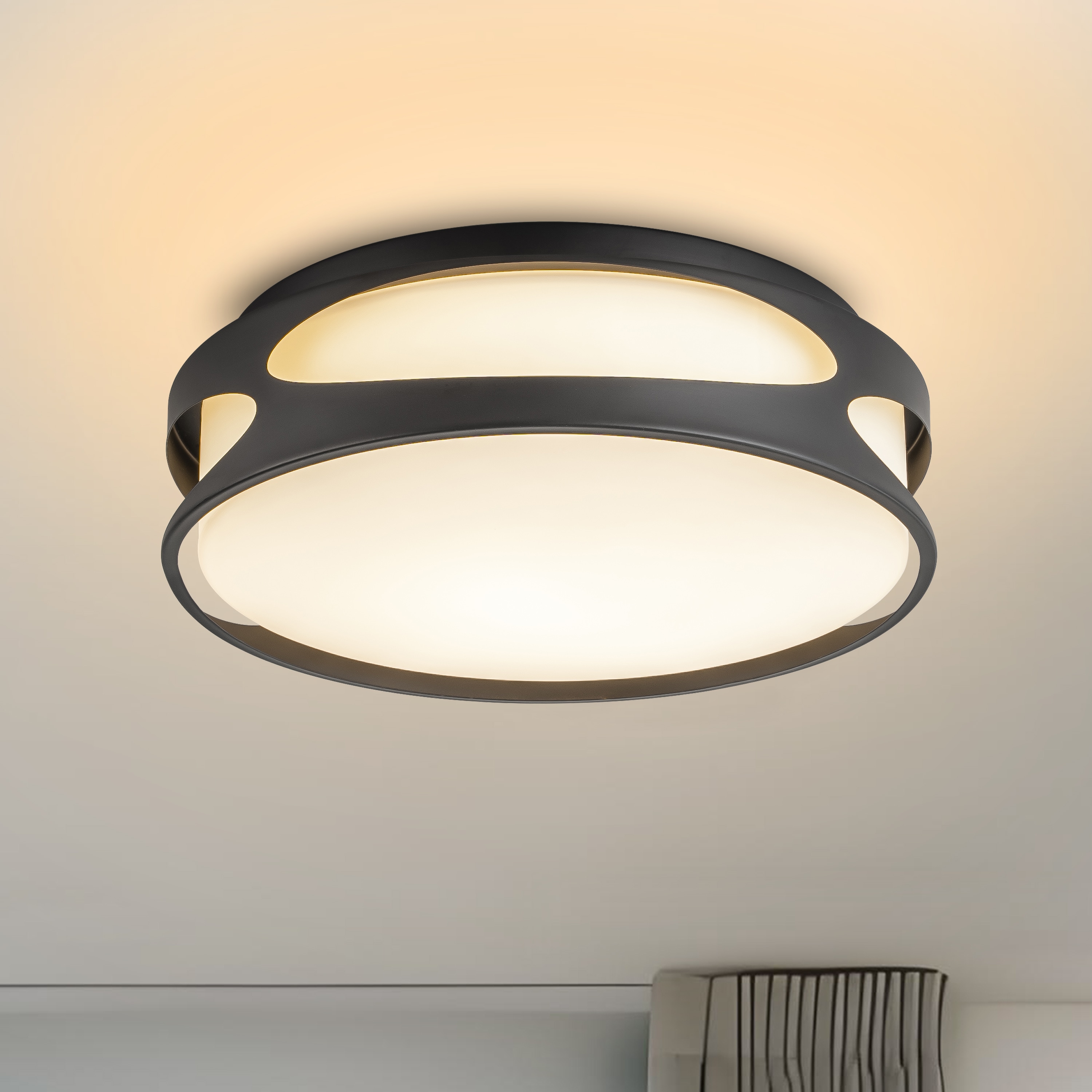 C Cattleya LCA2518-JUN-FM 1 -Light 13-in Black Indoor/Outdoor Integrated LED Flush Mount Light