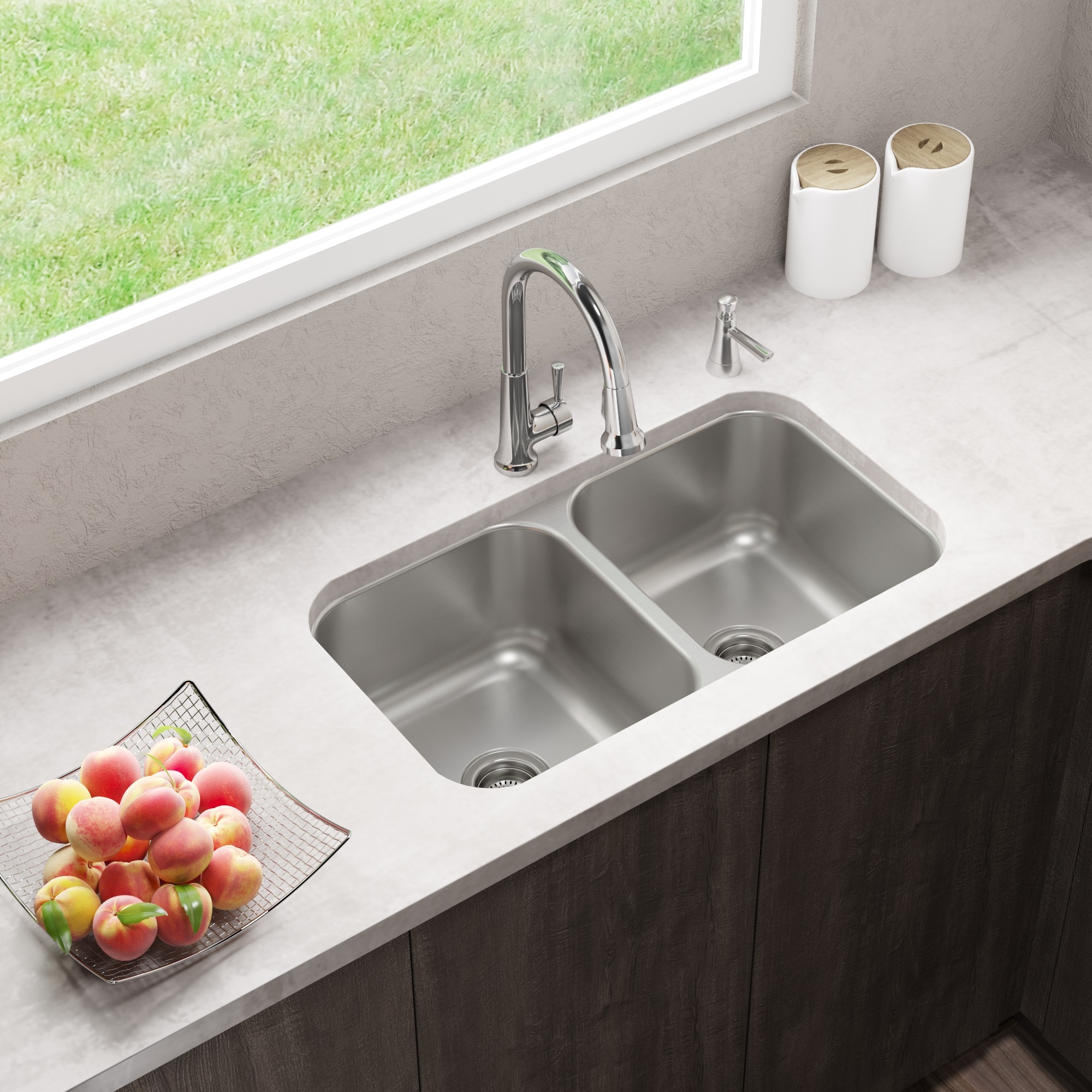Elkay Dual-mount 33-in x 22-in Stainless Steel Double Equal Bowl 2-Hole Kitchen  Sink in the Kitchen Sinks department at