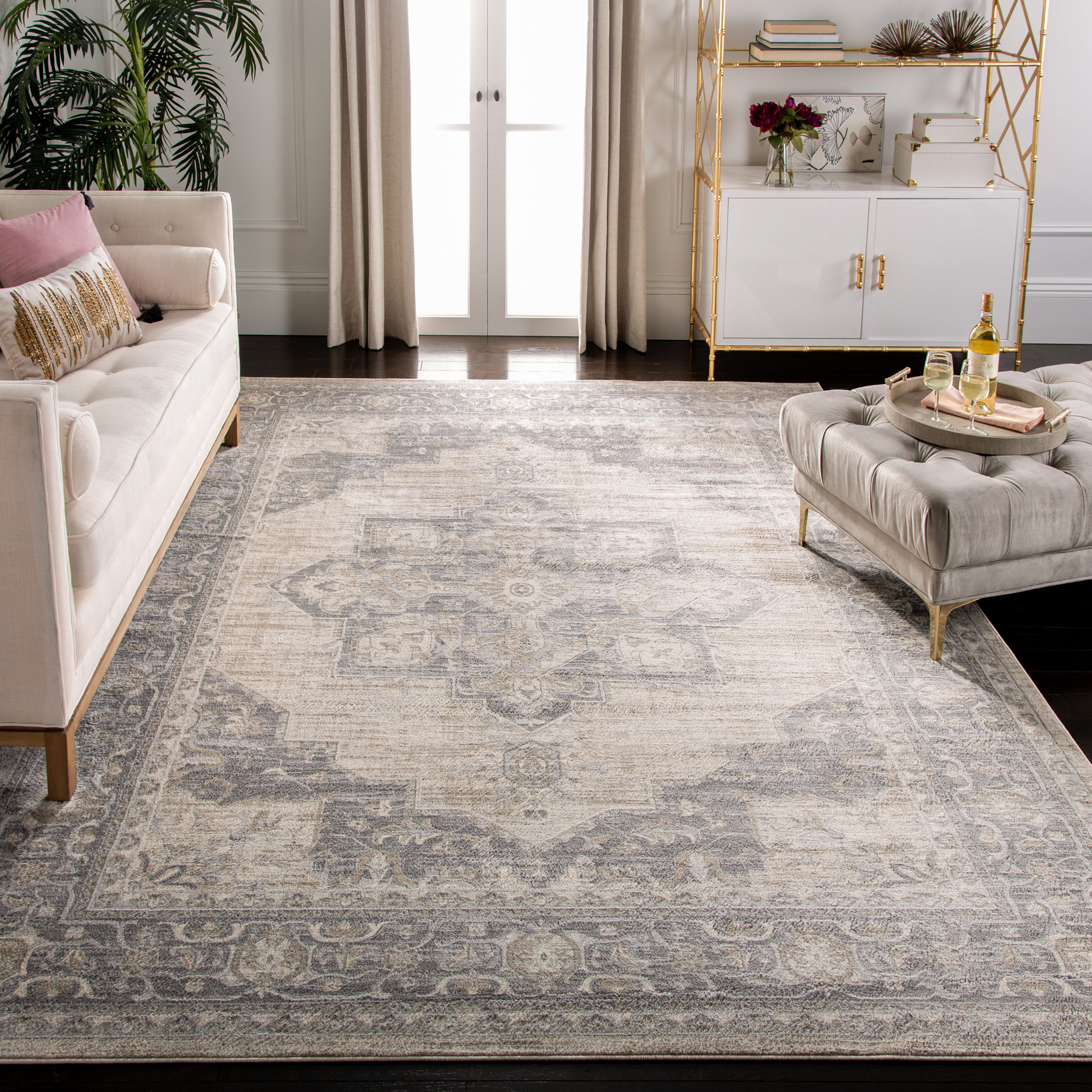 Brentwood 8' Square Cream and Gray Synthetic Area Rug
