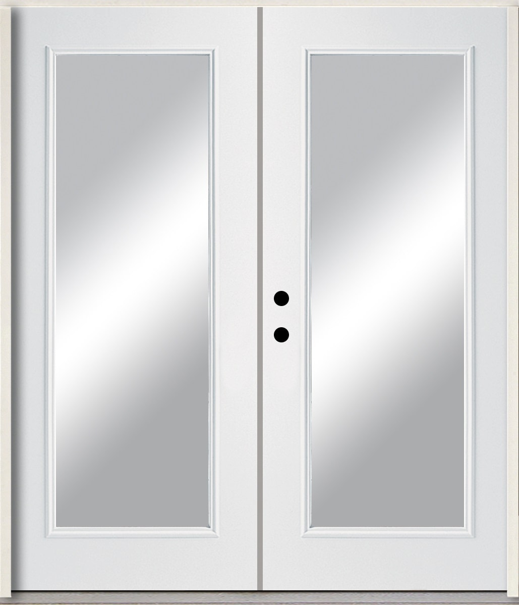RELIABILT LO889914 72-in x 80-in x Fiberglass Full lite Right-hand inswing Modern White Painted Prehung Double Front Door Insulating core