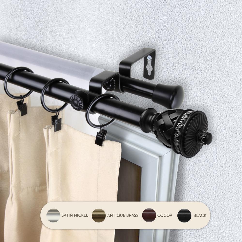 Hart & Harlow L4794-282 13/16-in Pia 28-in to 48-in Black Steel Double curtain rod with Finials