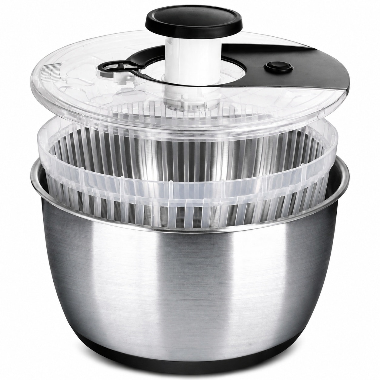 Aoibox  6 33 Quart Stainless Steel Pump Action Salad Spinner with Built In Drainage and Colander Basket Large