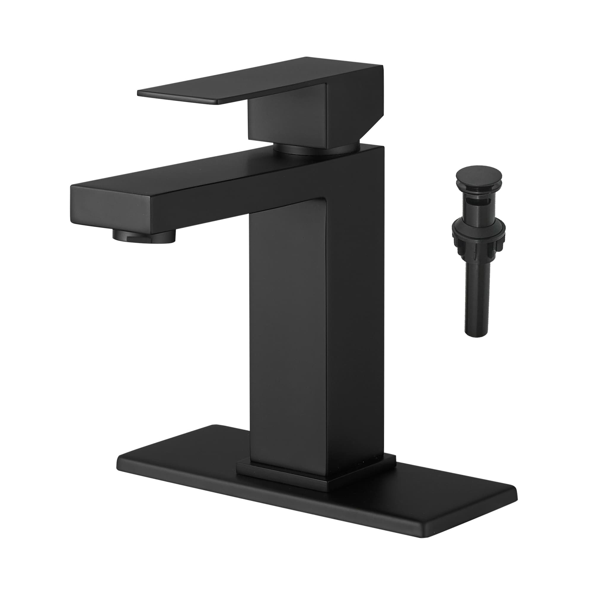 Clihome DG-KF401MB Matte Black Single hole 1-handle Low-arc Commercial/Residential Handle Bathroom Sink Faucet with Drain with Deck Plate