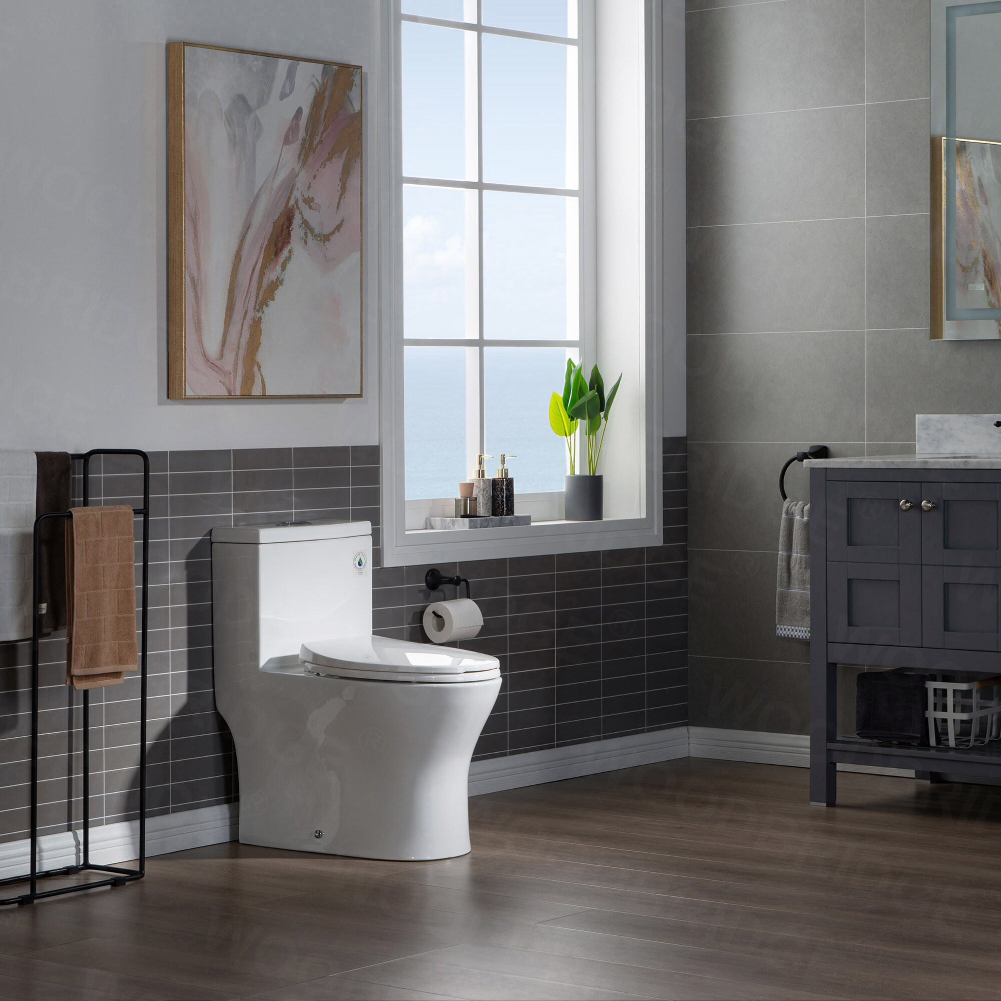 Matte black dual-flush one-piece toilet with elongated bowl LUDO