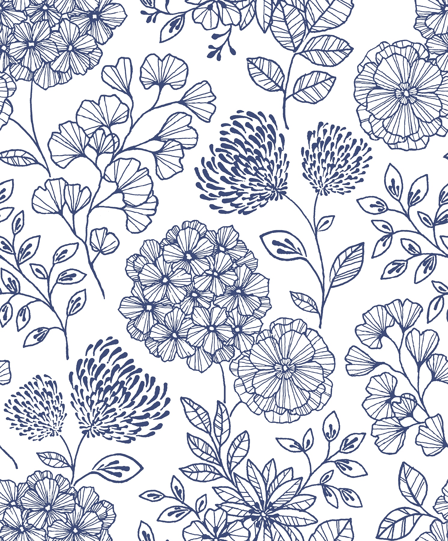 Scott Living 2975-26205 56.4-Sq. Feet Blue Non-woven Floral Unpasted Wallpaper