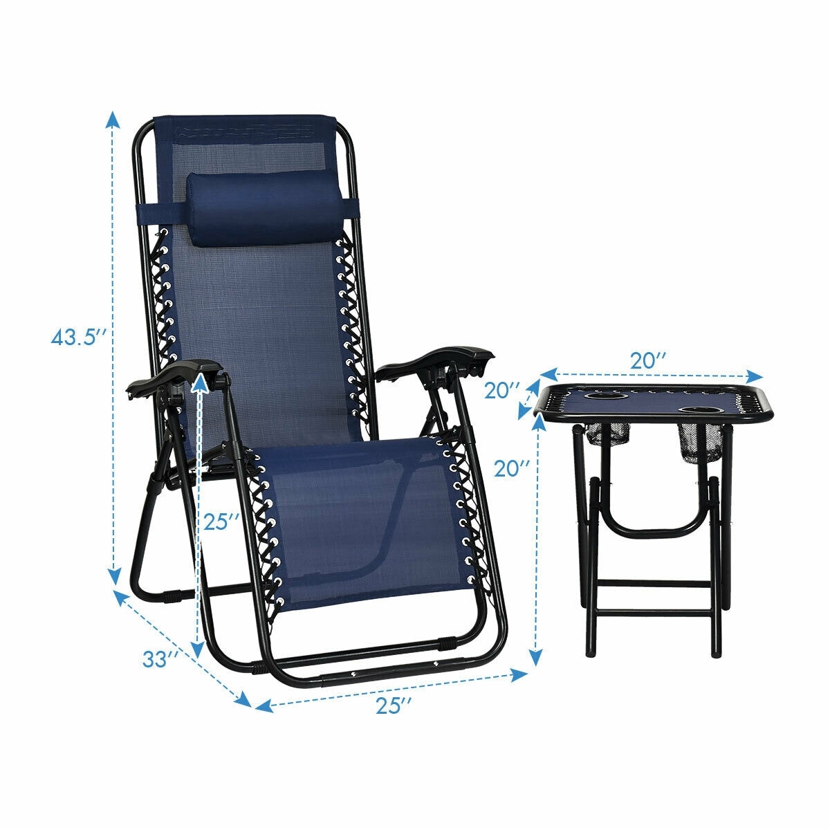 Clihome Zero Gravity Chairs Set of 2 Black Steel Frame Stationary Zero ...