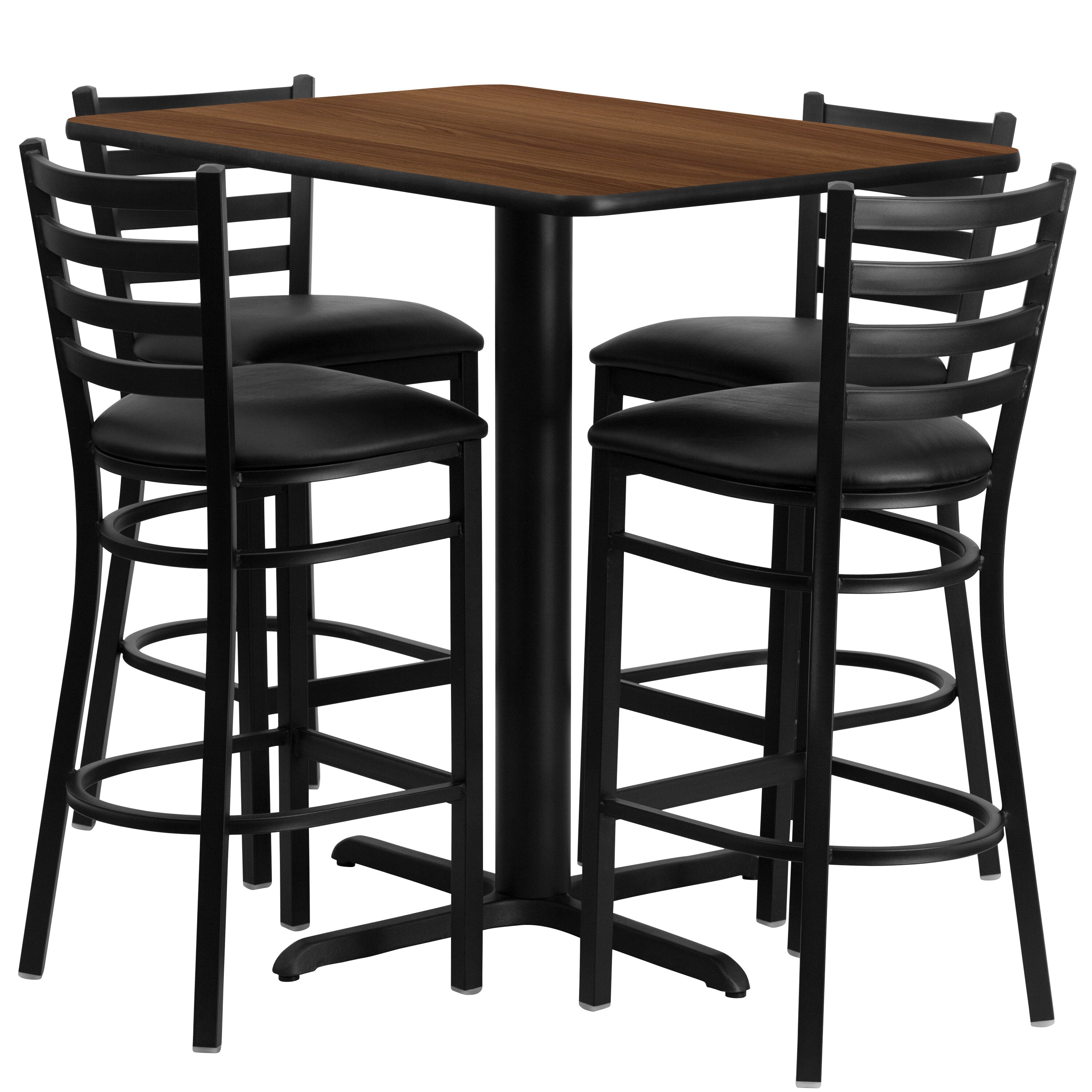 Flash Furniture 847254047531 Walnut Top/Black Vinyl Seat Traditional Dining Room Set with Rectangular Table ( Seats 4 )
