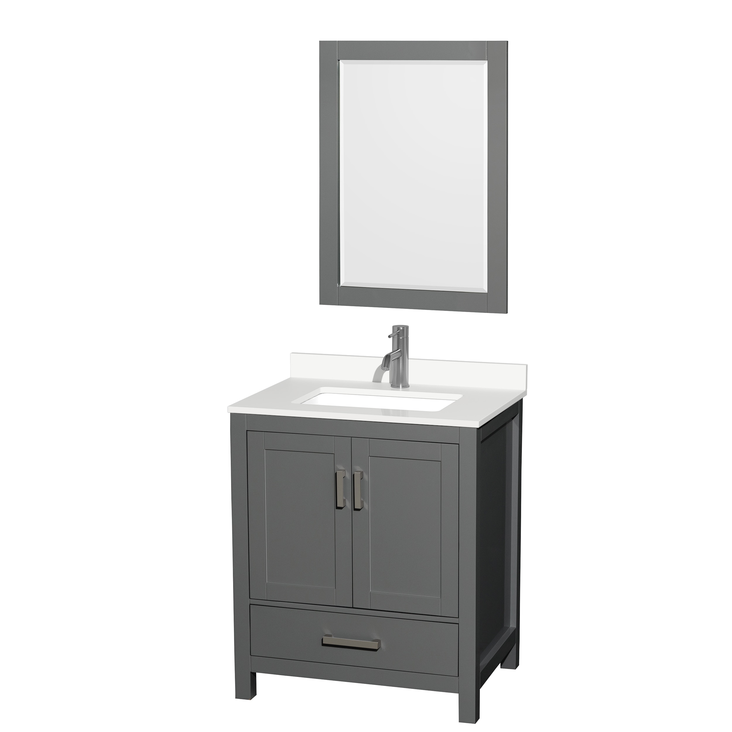 Wyndham Collection WCS141430SKGWQUNSM24 Sheffield 30-in Dark Gray with Brushed Chrome Trim Undermount Single Sink Bathroom Vanity with White Quartz Quartz Top (Mirror Included)