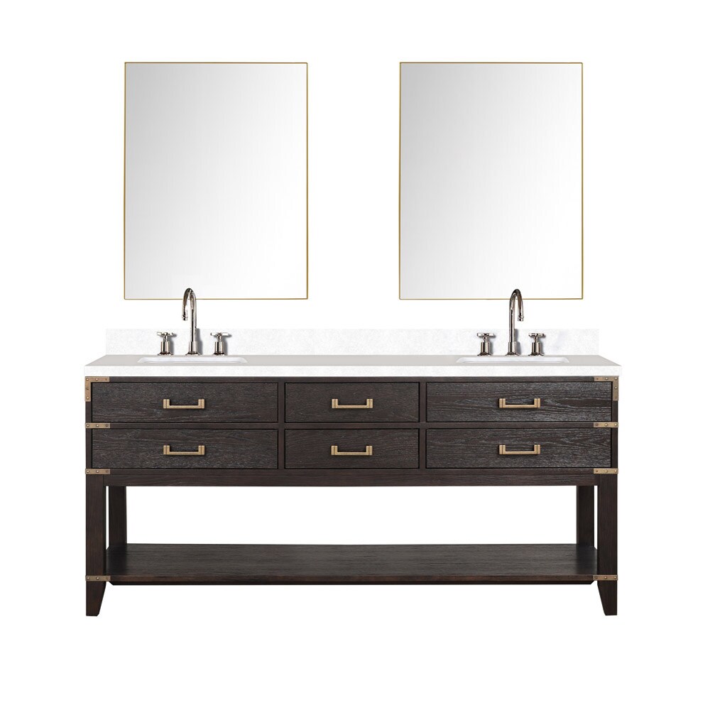 Lexora LVGR72DK311 Greenberg 72-in Brown Oak Undermount Double Sink Bathroom Vanity with White Cultured Marble Top (Mirror and Faucet Included)