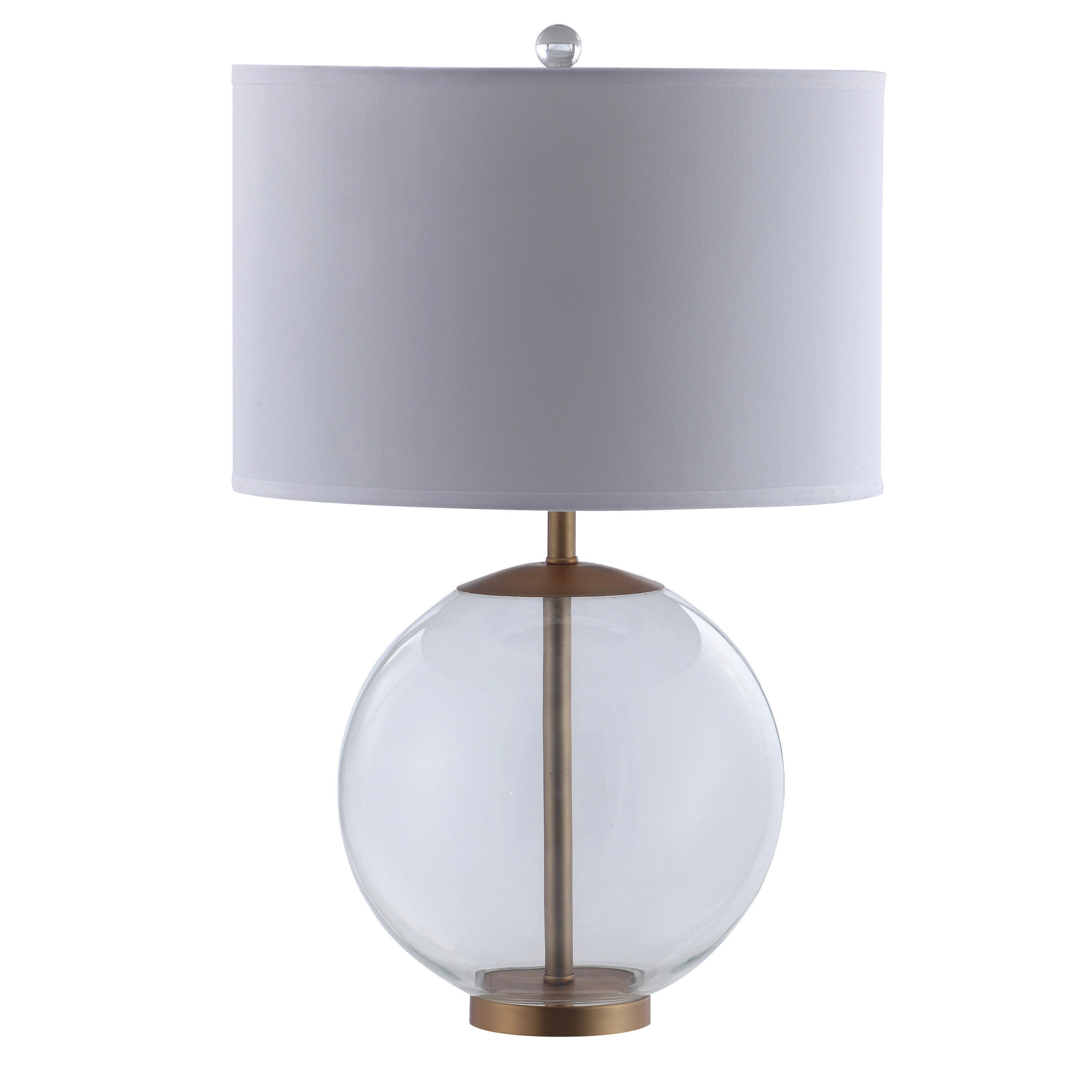 Benzara 27 In Clear And Brown Led Table Lamp With Fabric Shade At 2743