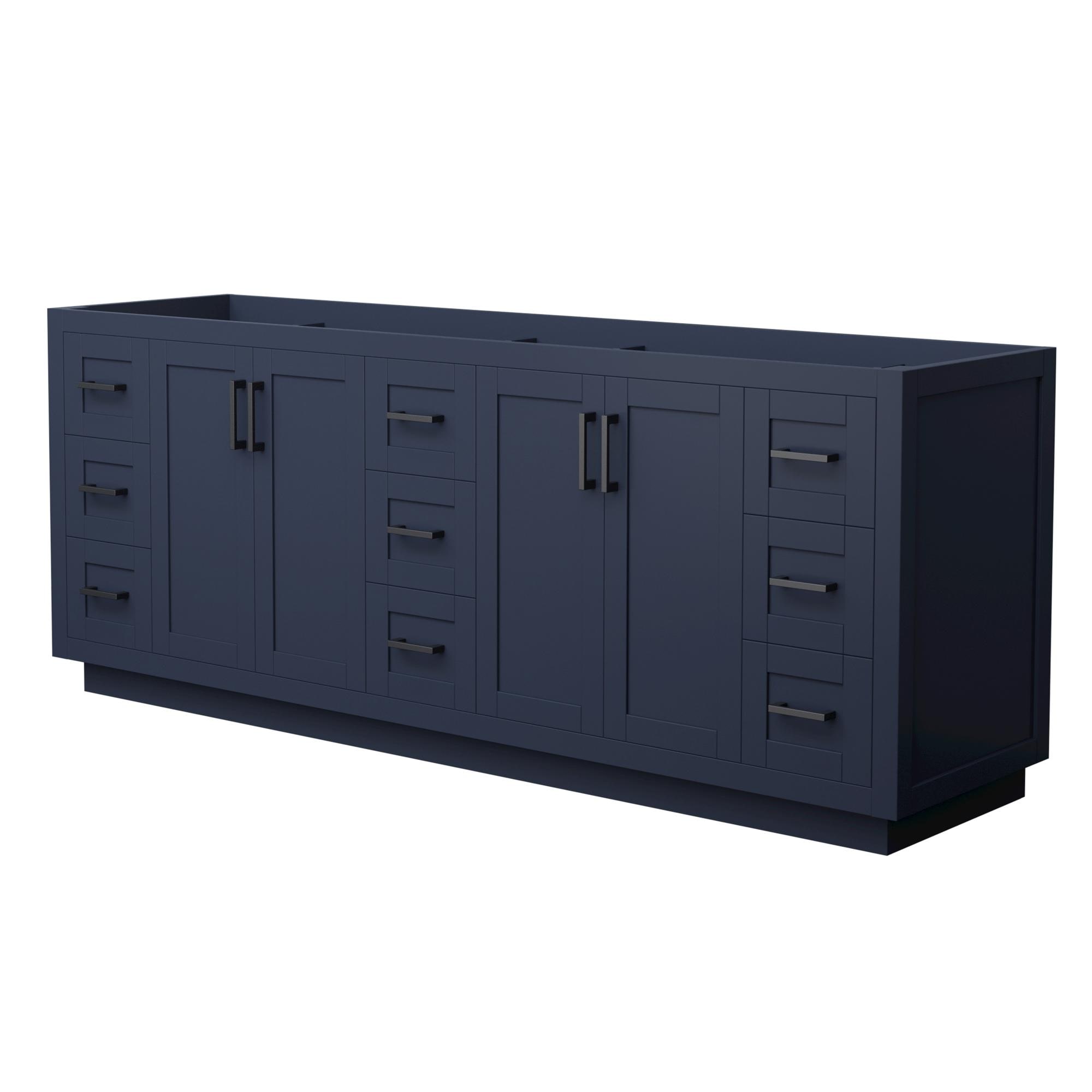 Wyndham Collection WCF292984DBBCXSXXMXX Miranda 84-in Dark Blue with Matte Black Trim Bathroom Vanity Base Cabinet without Top