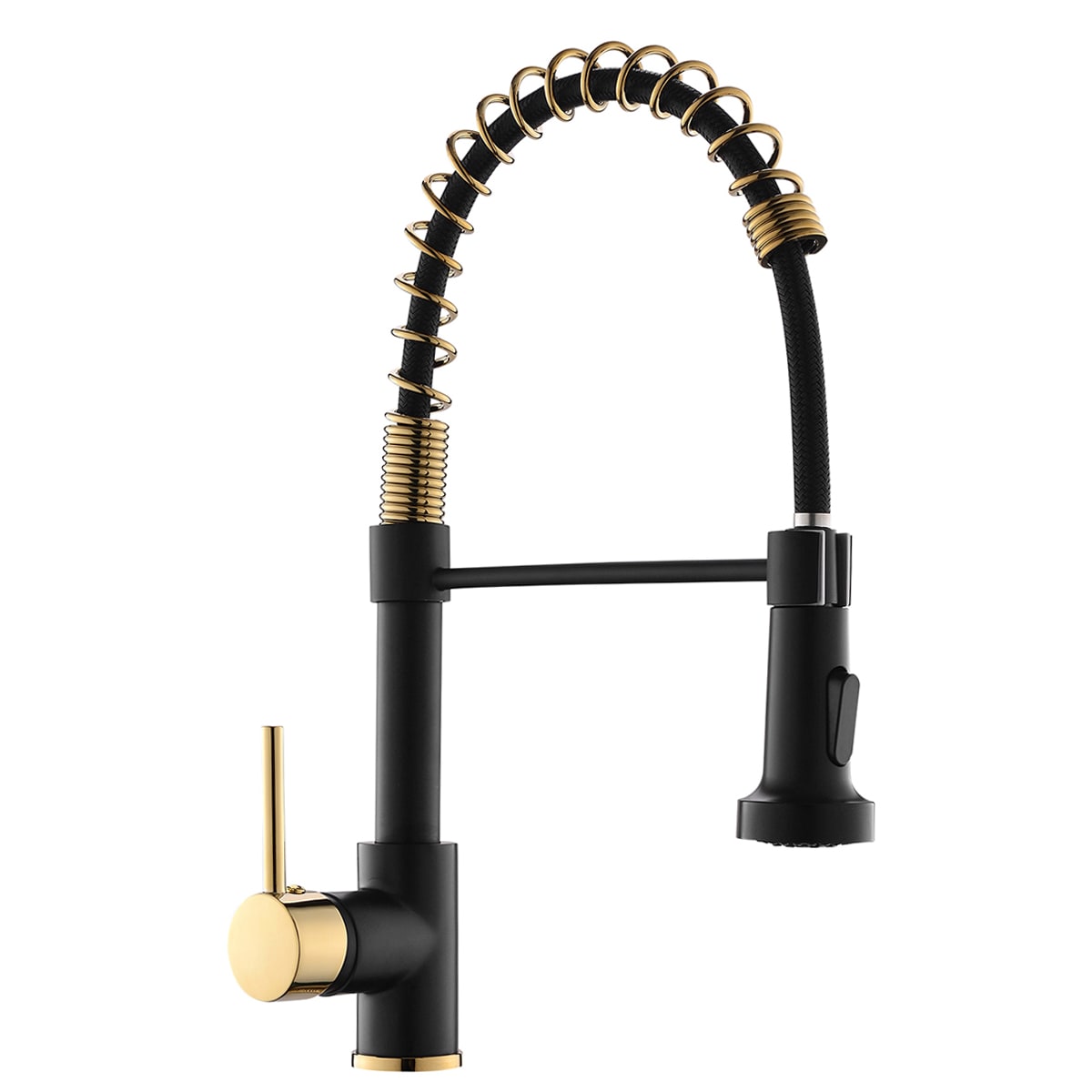 Fapully FA-B-1007BG Matte BlackGold Single Handle Deck-mount Pull-down Kitchen Faucet with Sprayer
