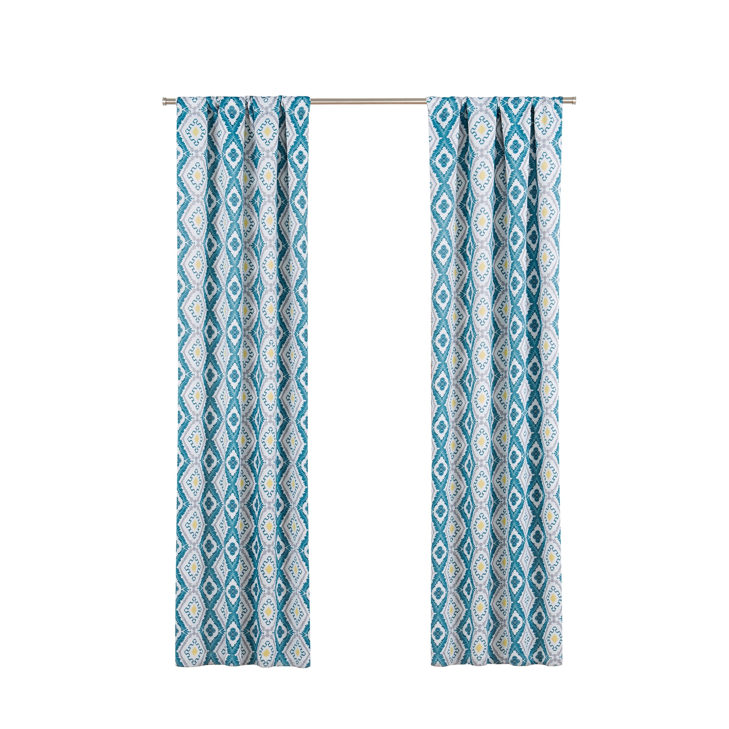 Teal Bohemian Ikat Blackout Polyester Rod Pocket Curtains