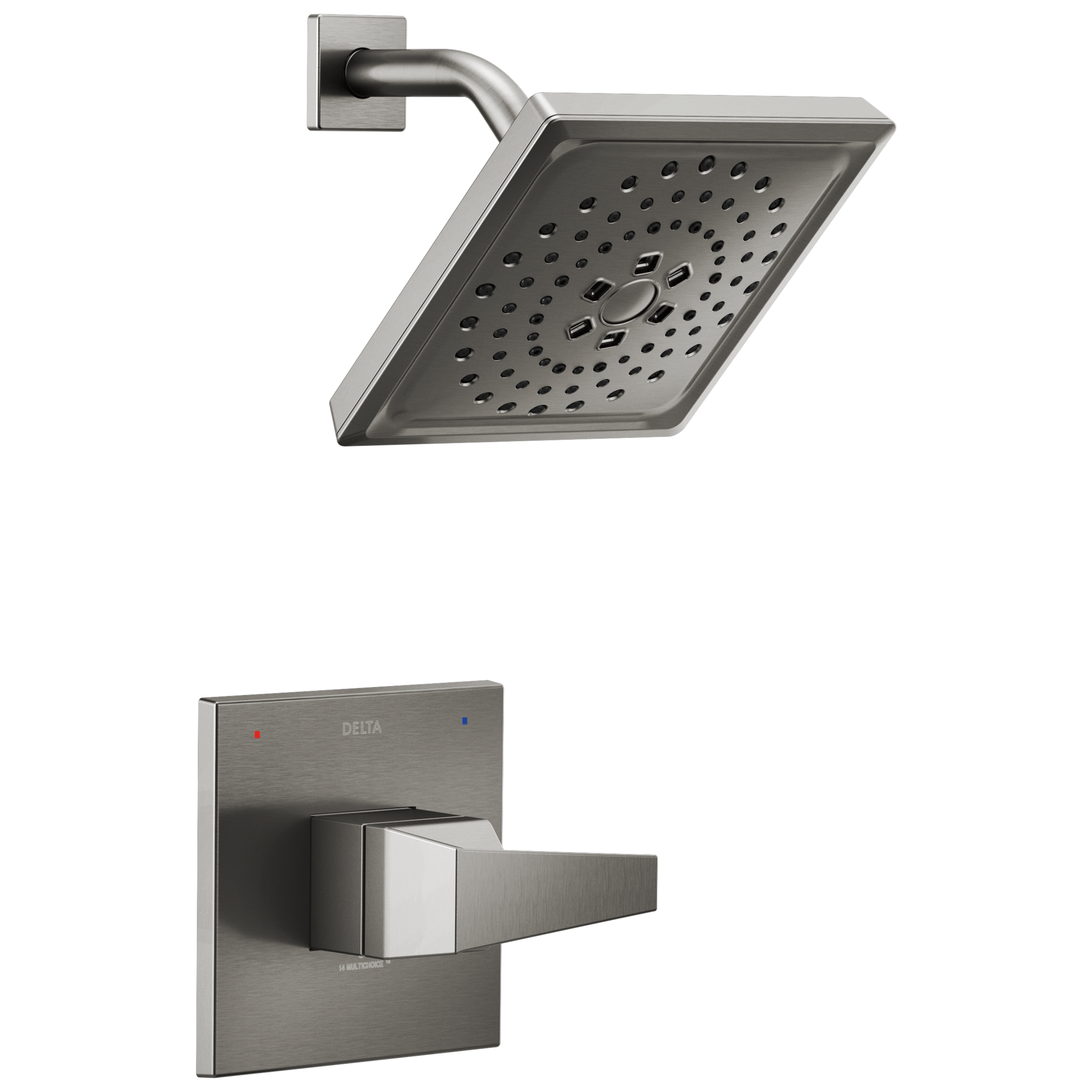 Delta T14243-KS-PR Trillian Lumicoat Black Stainless 1-handle Multi-function 7.625-Inches Square Bathtub and shower Faucet