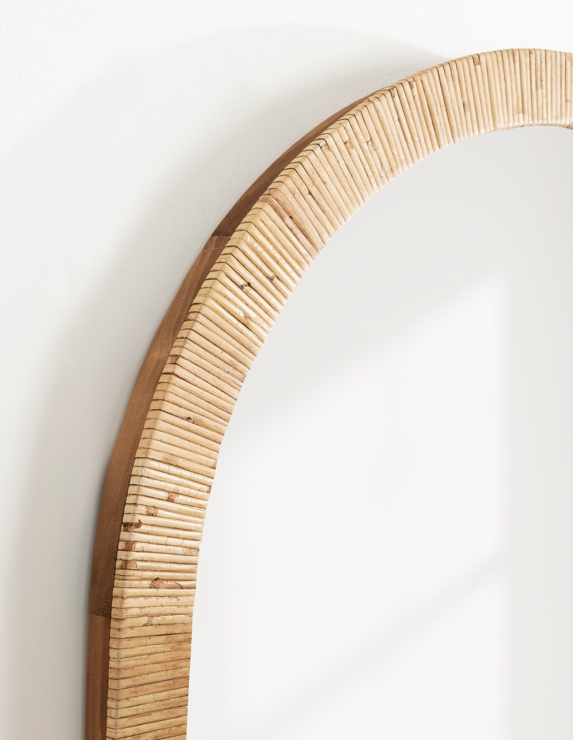 Natural Wood Boho Arch Rattan Wall Mirror, 28 x 32