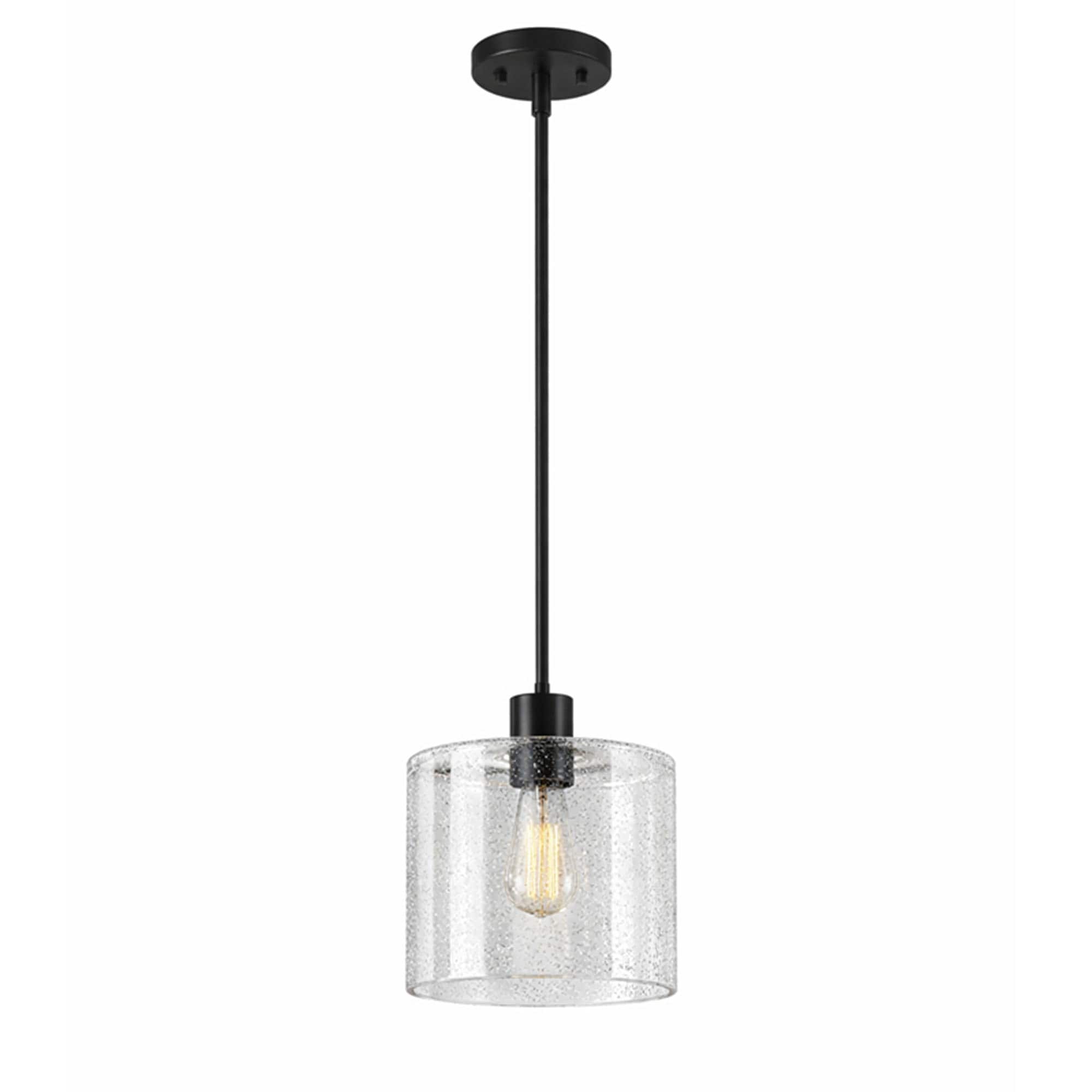 DORESshop Single Light Cylinder Pendant with Clear Glass Shade and Matte Black Finish ETL Certified