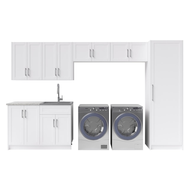 Newage Products Laundry Room Cabinet Set 135 In W X 84 H Wood Composite White Freestanding Or Wall Mount Utility Storage The Cabinets Department At Com - 24 Inch Deep Wall Cabinets For Laundry Room