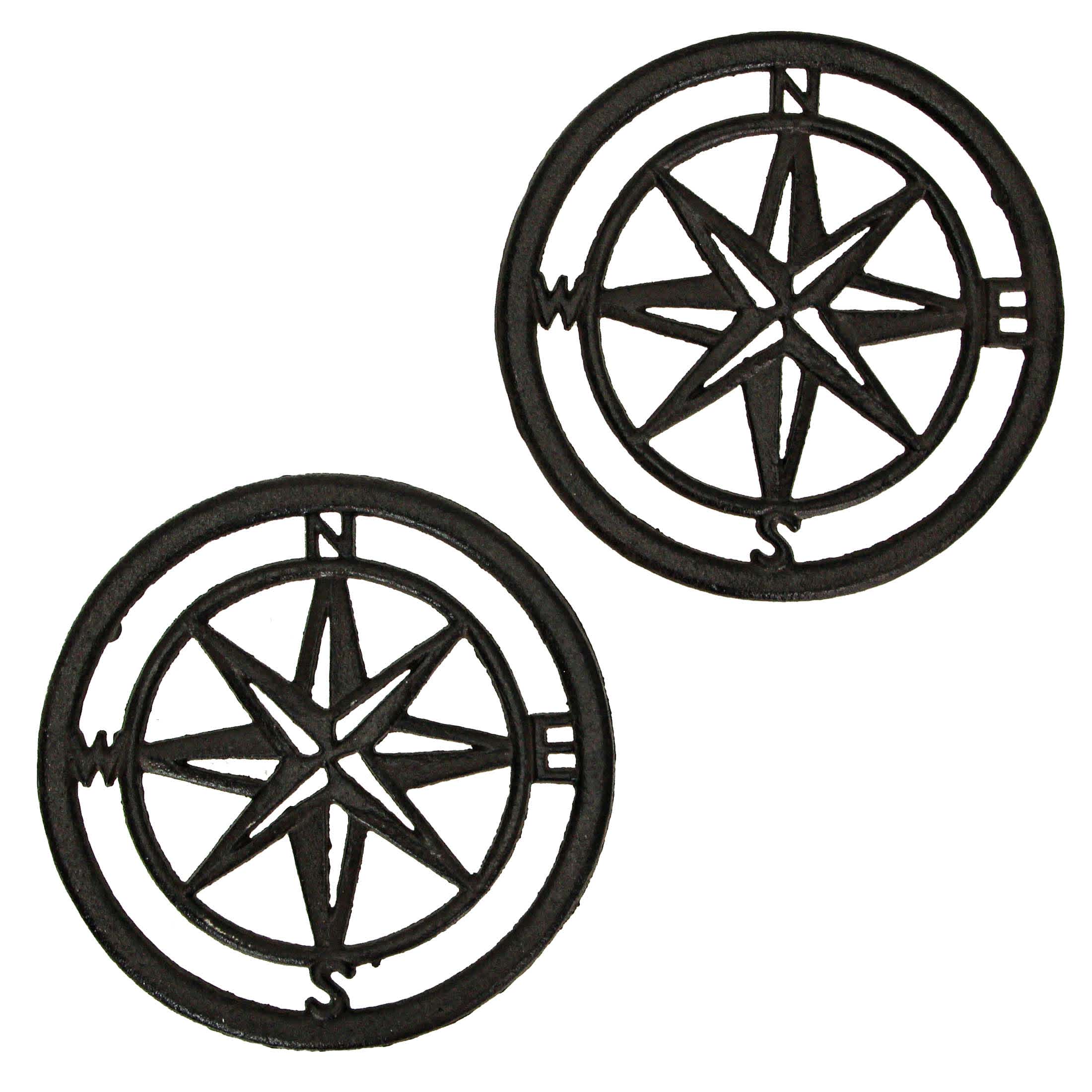 Chesapeake Bay JDY-73691-SET 8 Inch Cast Iron Nautical Compass Rose Trivet Kitchen Pot Accessories Coastal Decor Set of 2