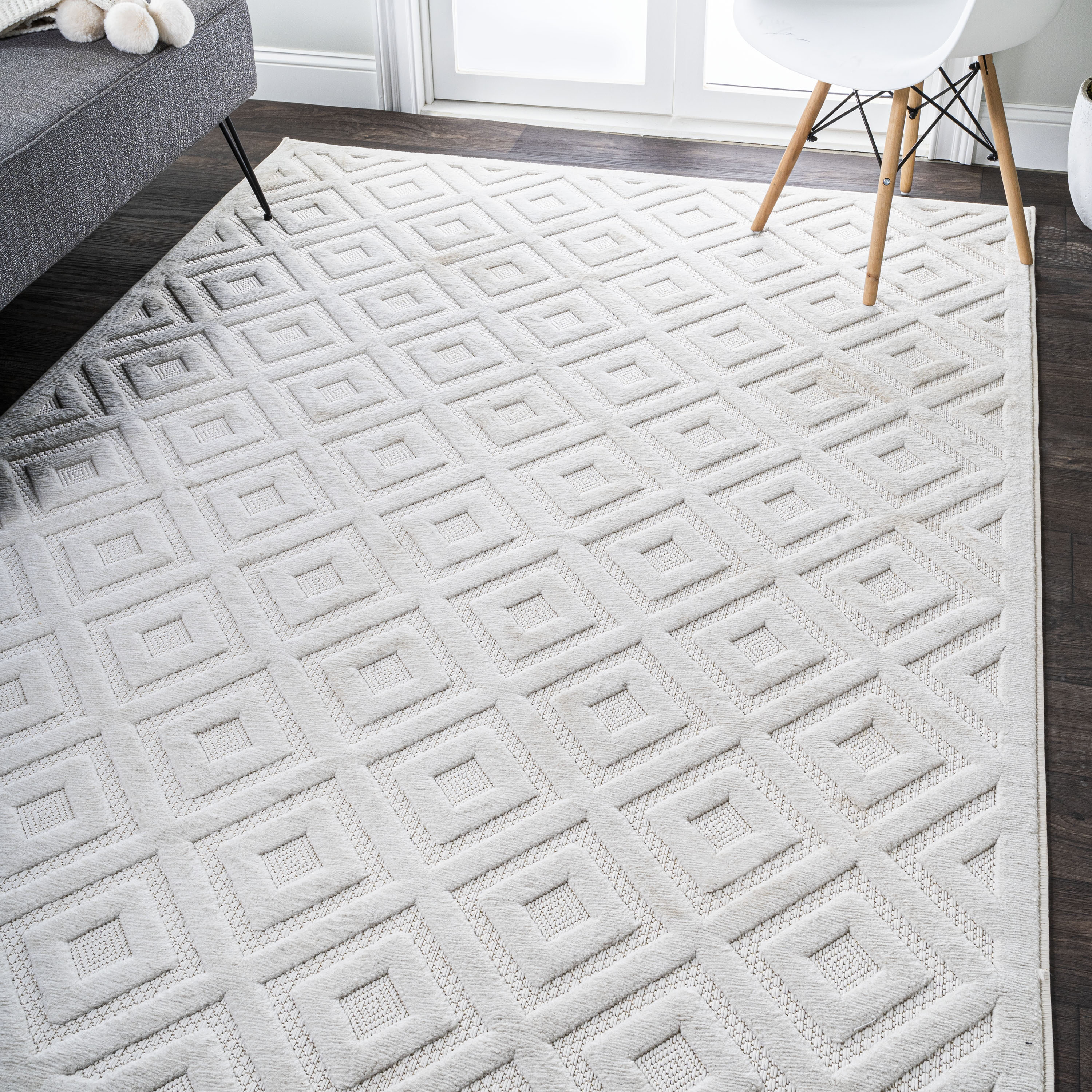 JONATHAN  Y IBZ104D-5 IBIZA Portmany Neutral Diamond Trellis 5 x 8 (ft) Loomed Polypropylene Ivory Rectangular Indoor/Outdoor Geometric Bohemian/Eclectic Area rug
