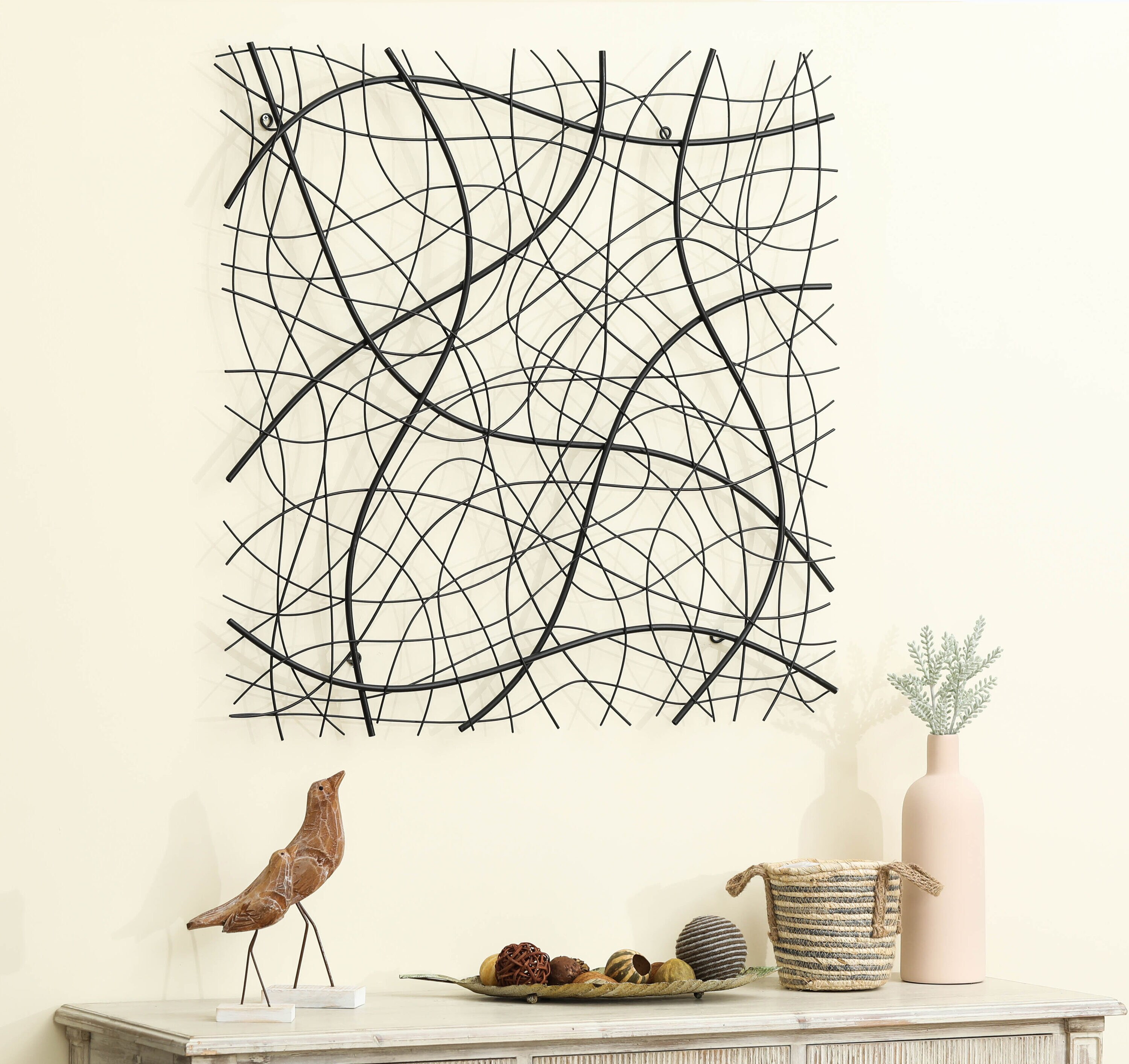 Large Black Abstract Square Iron Wall Sculpture