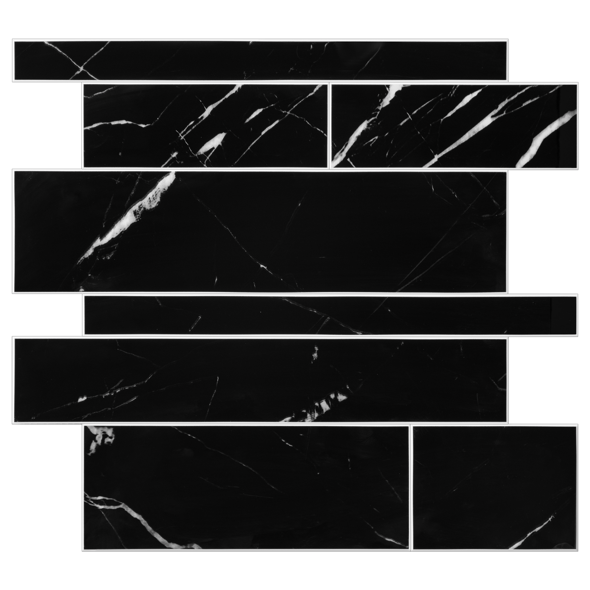 LuxySplash LS0706 Drita Black Marble 12-in x 14-in Glossy Composite Marble Look Mosaic Wall Tile (3-sq. ft/ Carton)