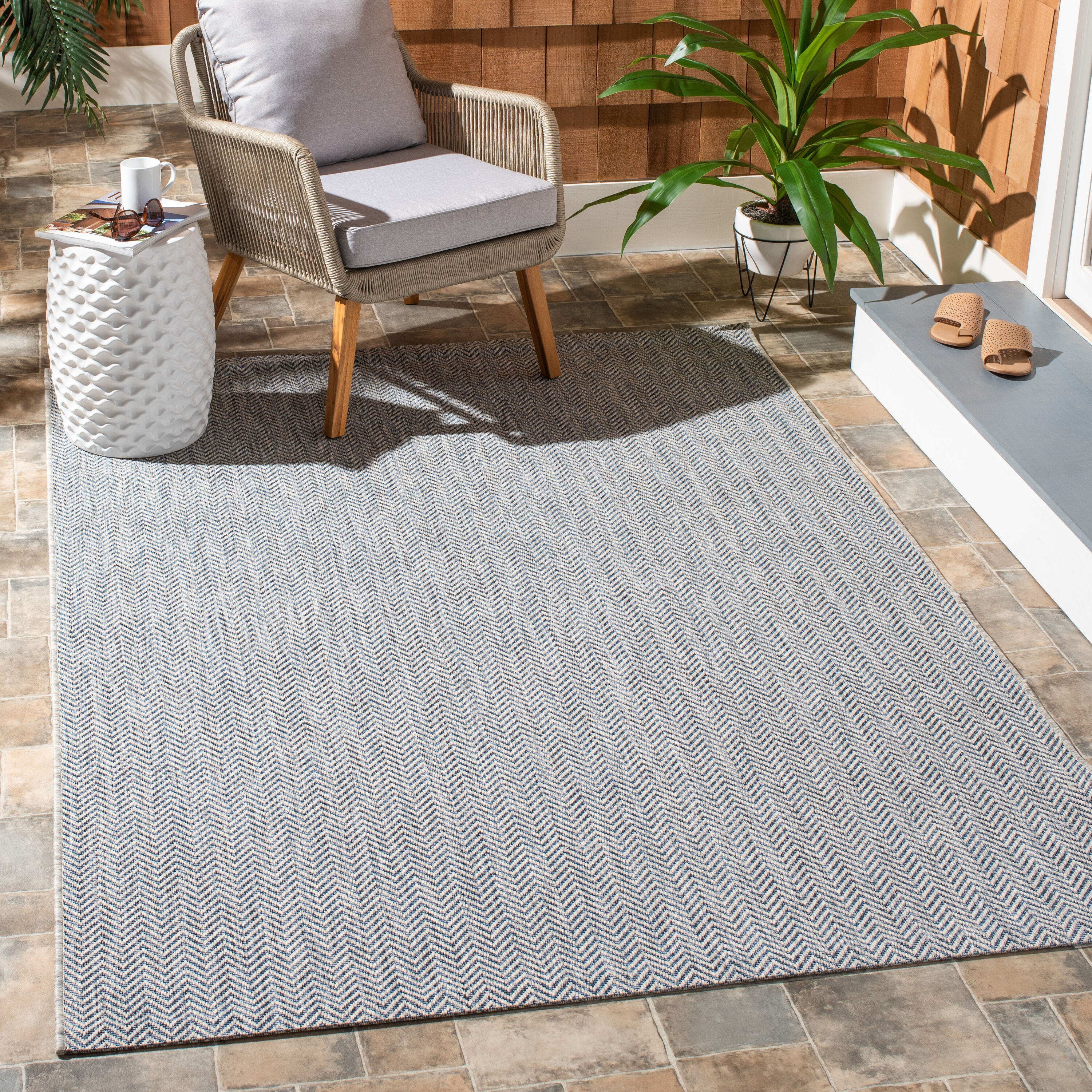 Contemporary Indoor / Outdoor Sisal Area Rug for Garage, Garden Kitchen, Navy
