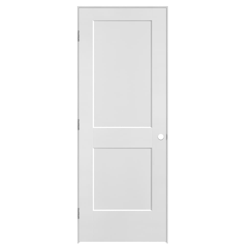 Masonite 641897 30-in x 80-in Primed Hollow core 2-panel square Right hand Smooth Primed Molded composite Flat Jamb Single Prehung Interior Door