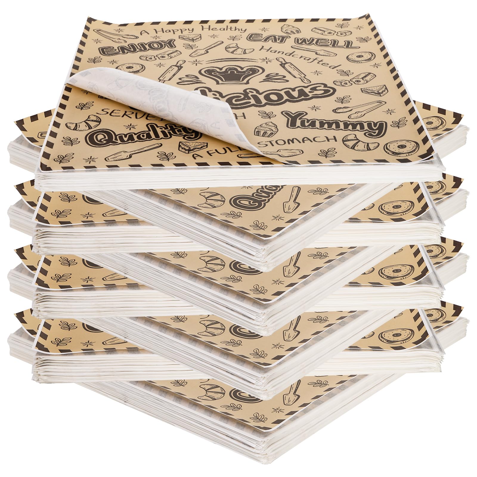 Etokfoks  deli wax paper sheets 1000 pack 12 x 12 in 45gsm grease resistant kraft newsprint food basket liners and sandwich wraps