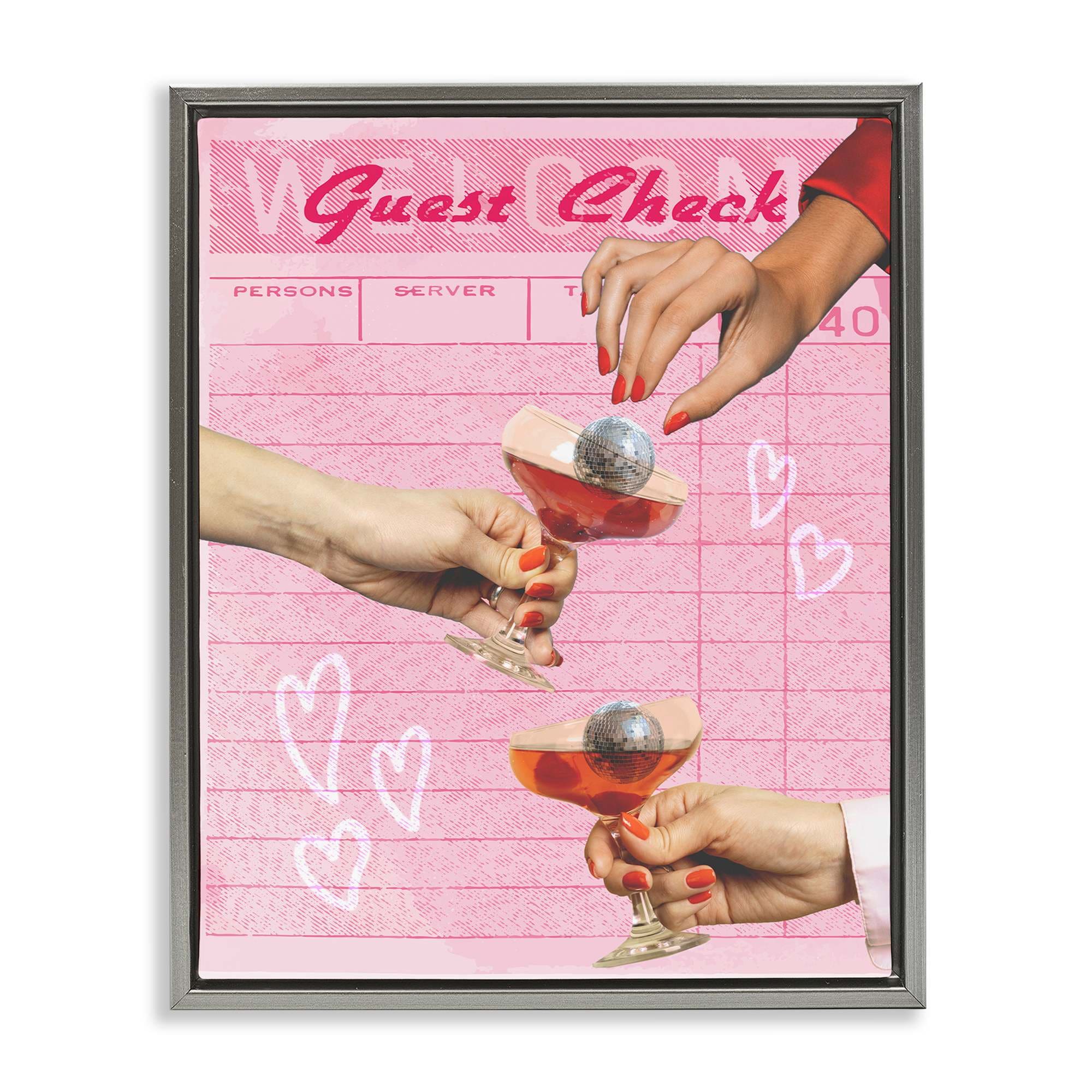 Stupell Industries BT-088-FFL-16X20 Cheers over Guest Check Gray Framed Floater Canvas Wall Art By Lil Rue 17 x 21