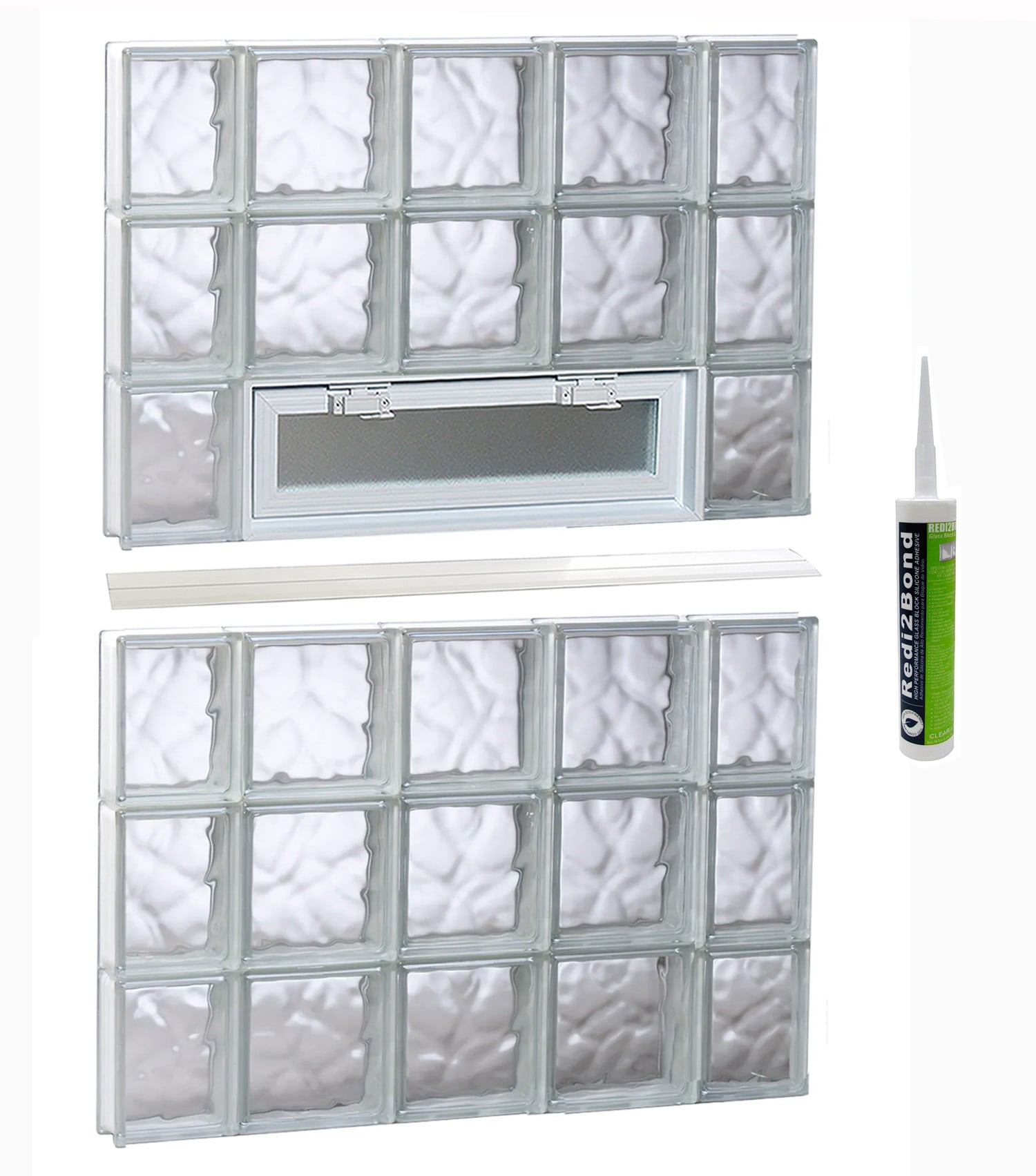 REDI2SET V3648DC Wavy Glass 34-3/4-in x 46-1/2-in Frameless Replacement Vented Glass Block Window