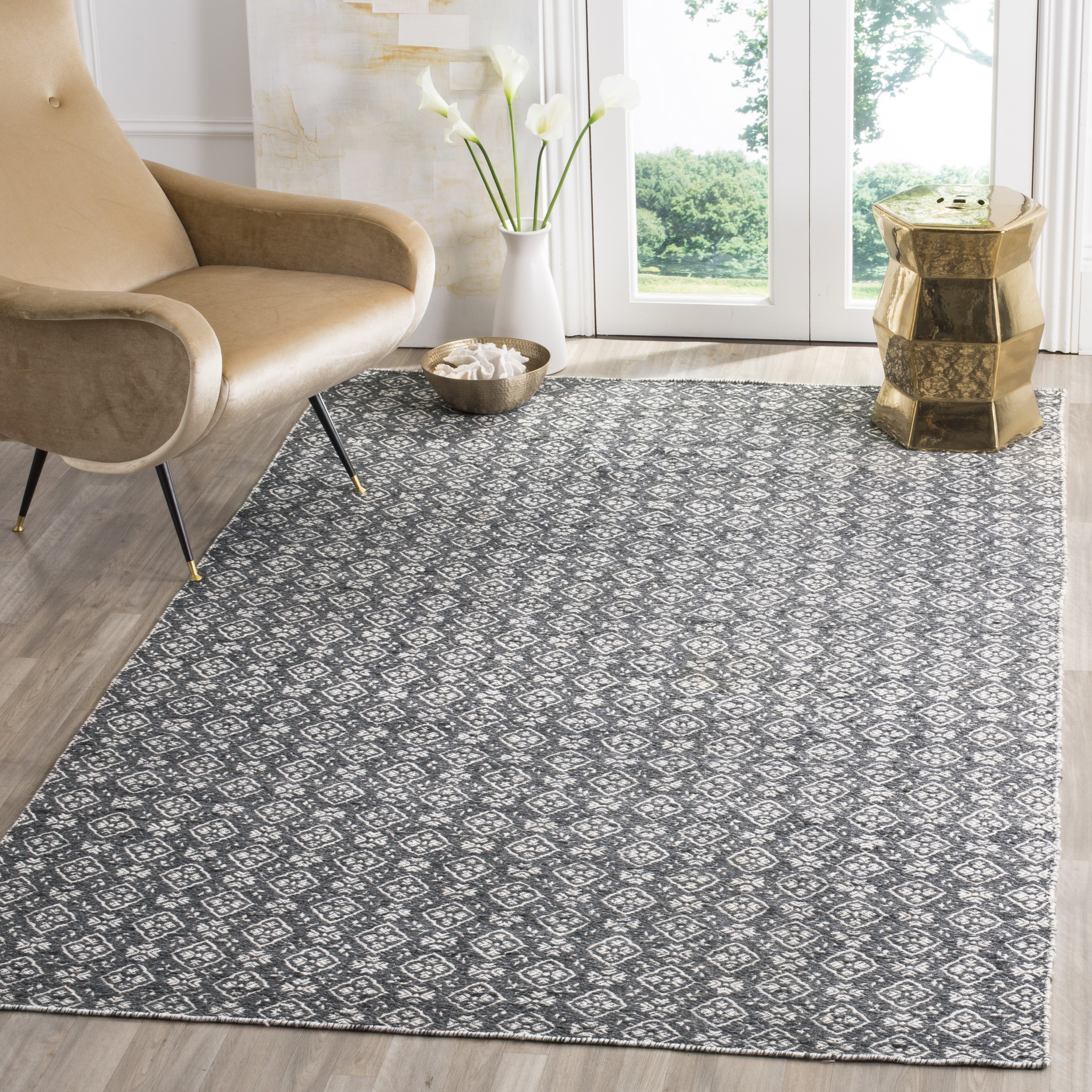 Safavieh KLM721C-8 Kilim Gracelyn 8 x 10 (ft) Wool Ivory/Charcoal Rectangular Indoor Floral/Botanical Oriental Area rug