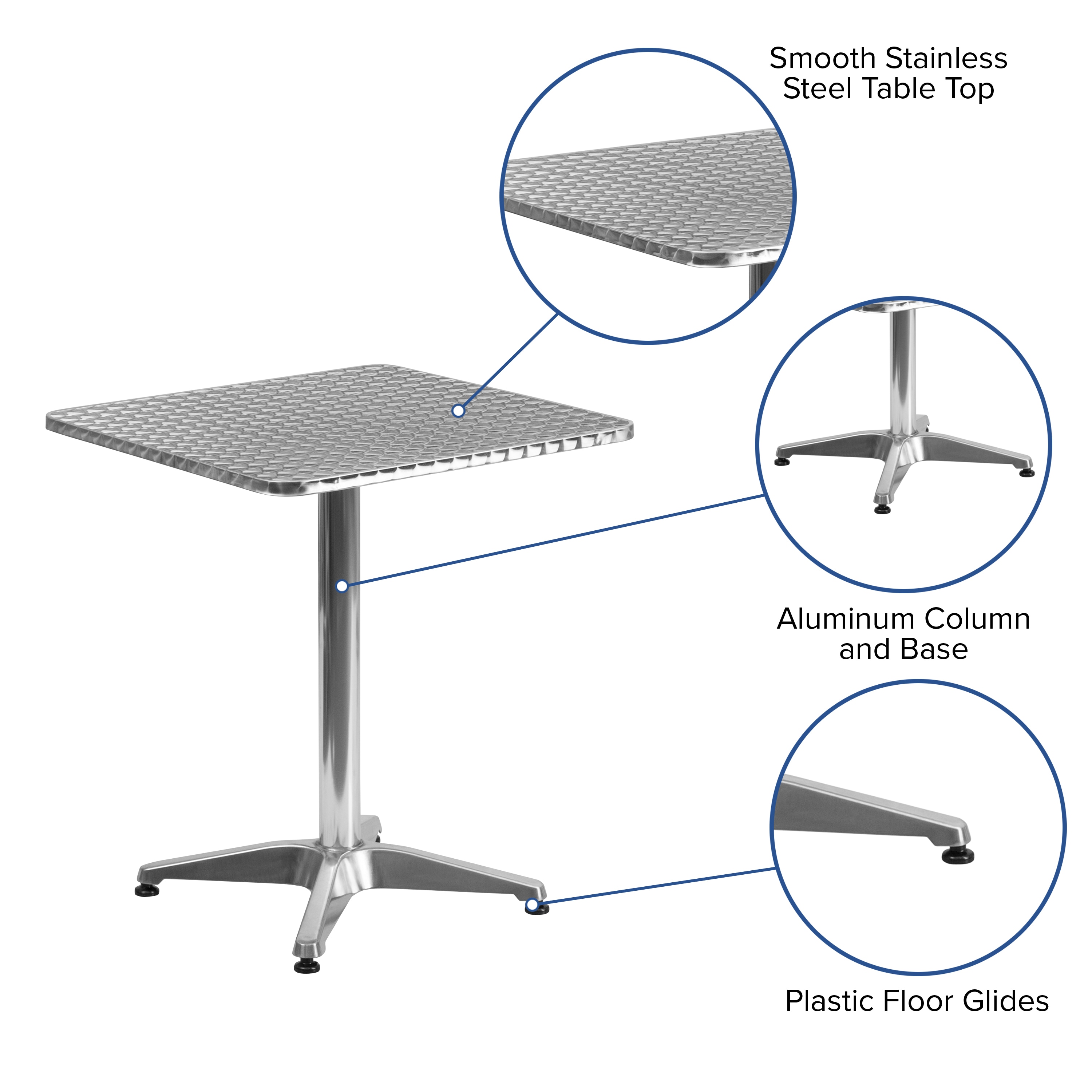 Silver Square Stainless Steel Indoor-Outdoor Dining Table