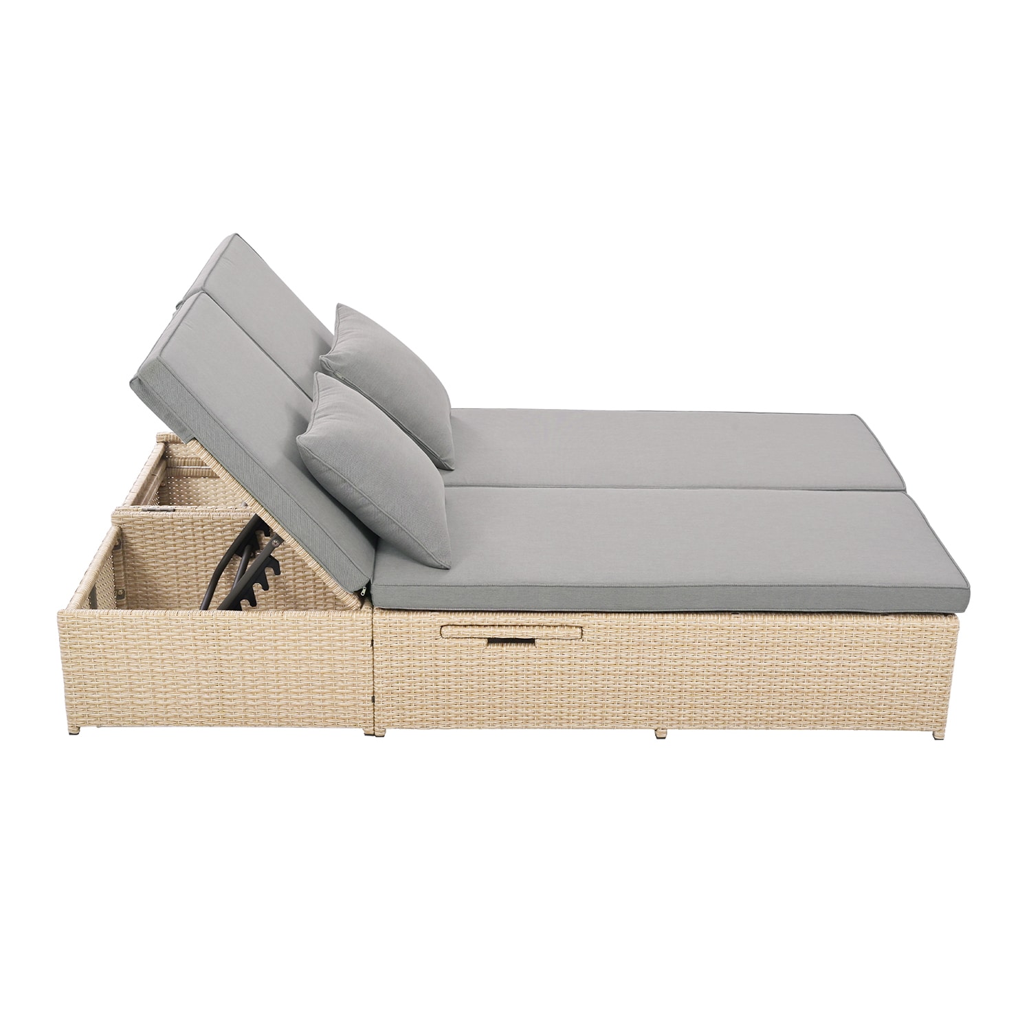 SINOFURN SYA010472YL Rattan Outdoor Daybed with Gray Cushions and Rattan Frame