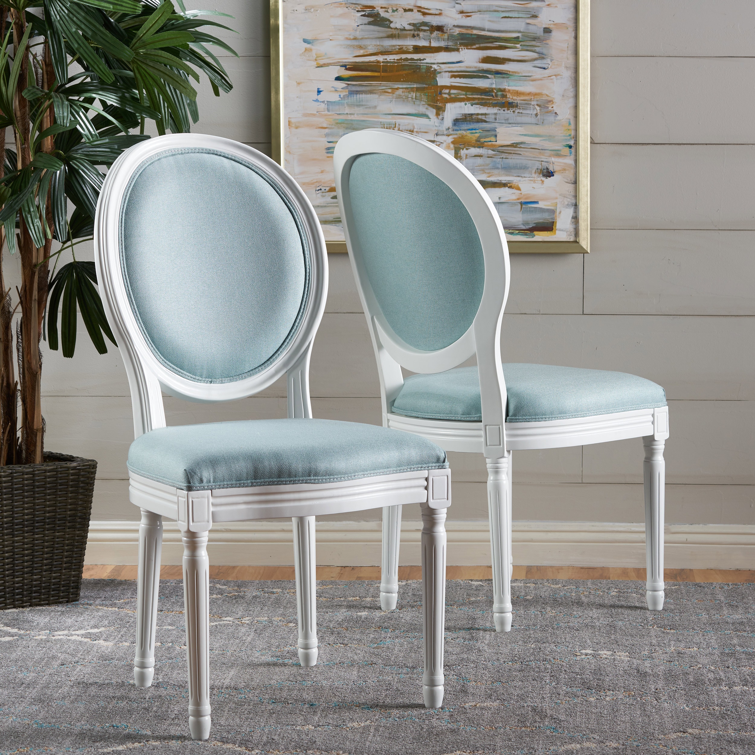 Christopher Knight Home - Phinnaeus French Country Fabric Dining Chairs Set of 2 Light Blue and W...