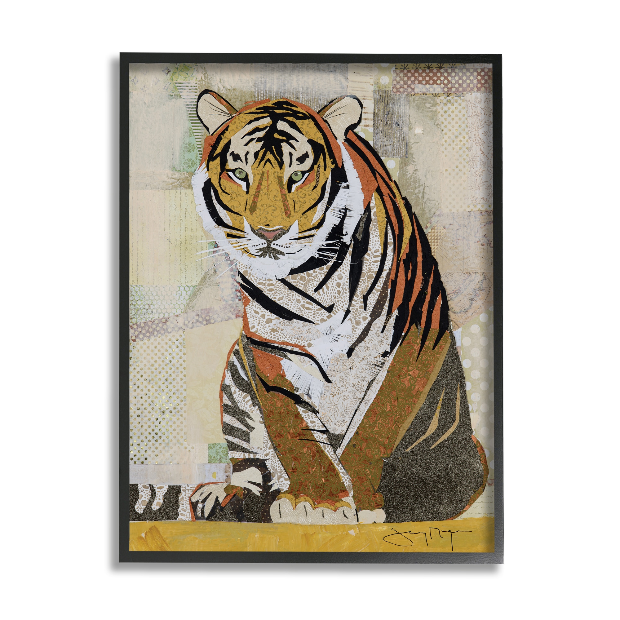 Stupell Industries AE-825-FR-11X14 Resting Jungle Tiger Over Abstract Patterns Jenny Mcgee Framed 14-in H x 11-in W Animals Print