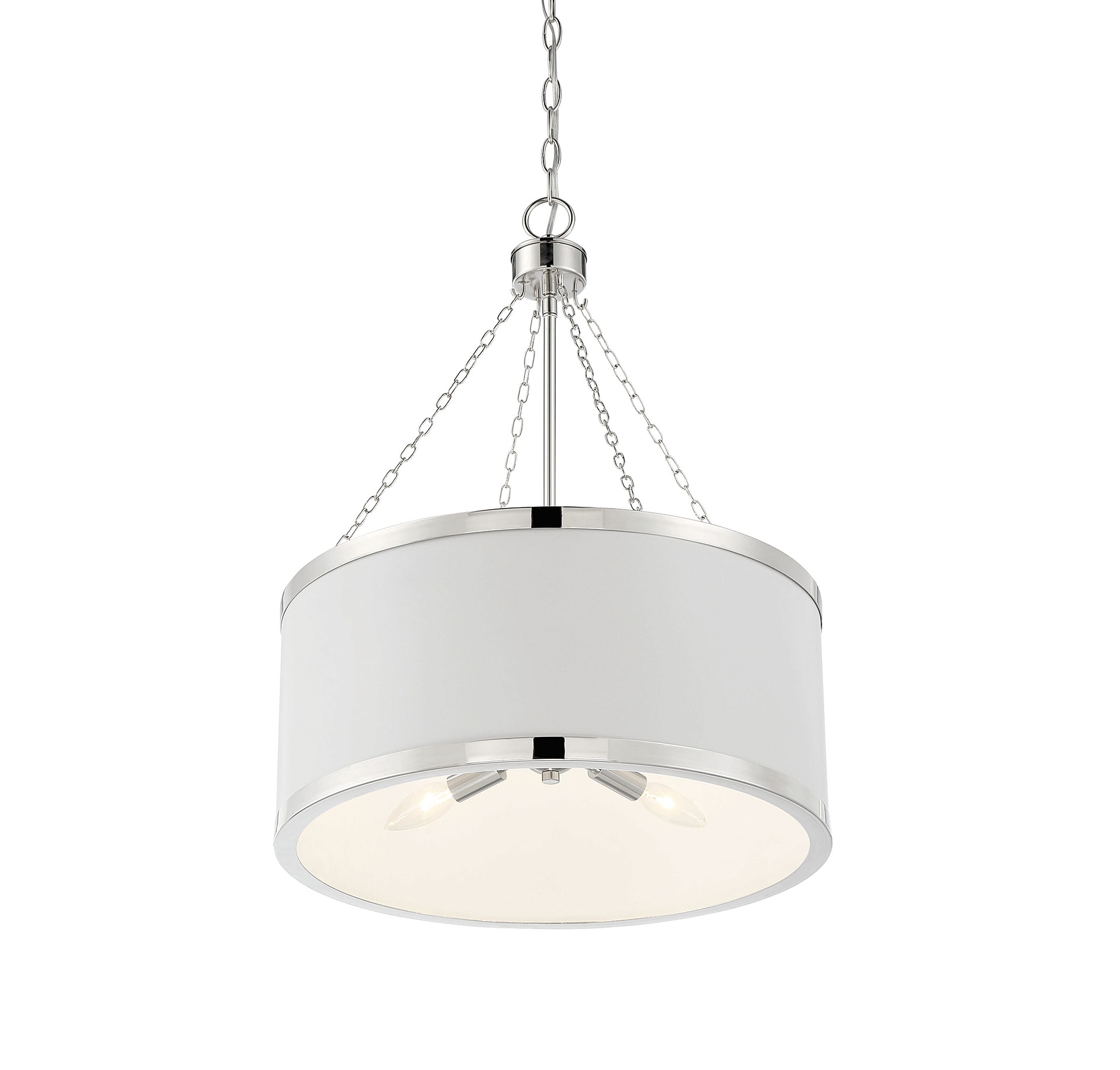 Delphi White Drum Pendant with Polished Nickel Accents