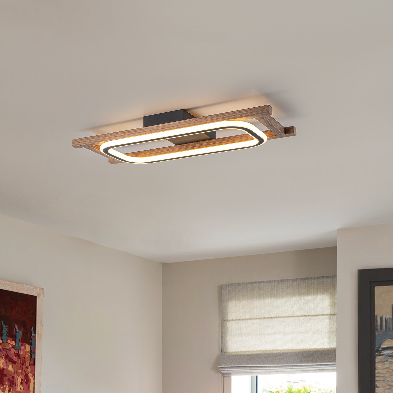 Dusklark 23.6 in. Farmhouse Rectangle Integrated LED Wood Flush Mount